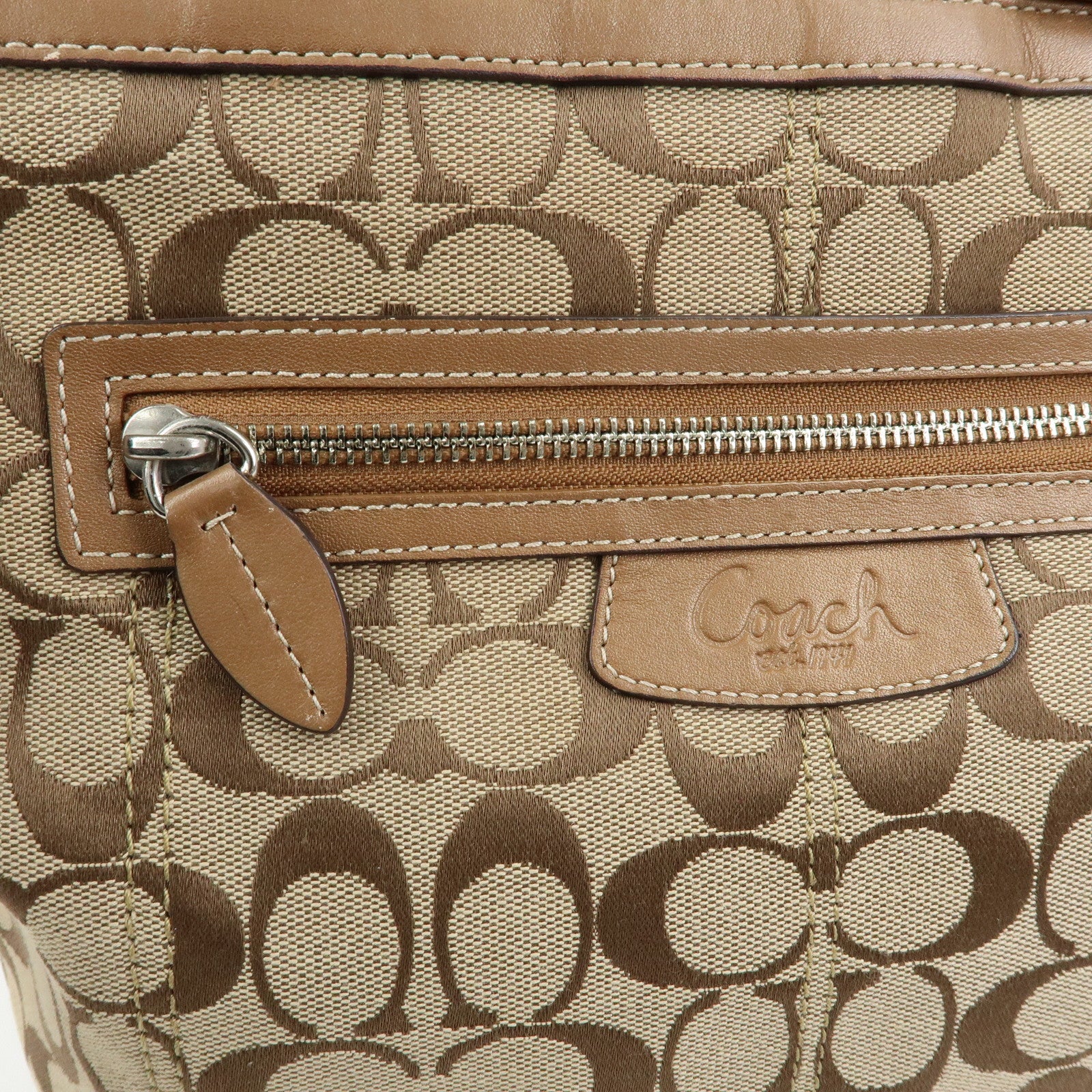 COACH Set of 2 Canvas Leather Shoulder Bag Brown Bronze