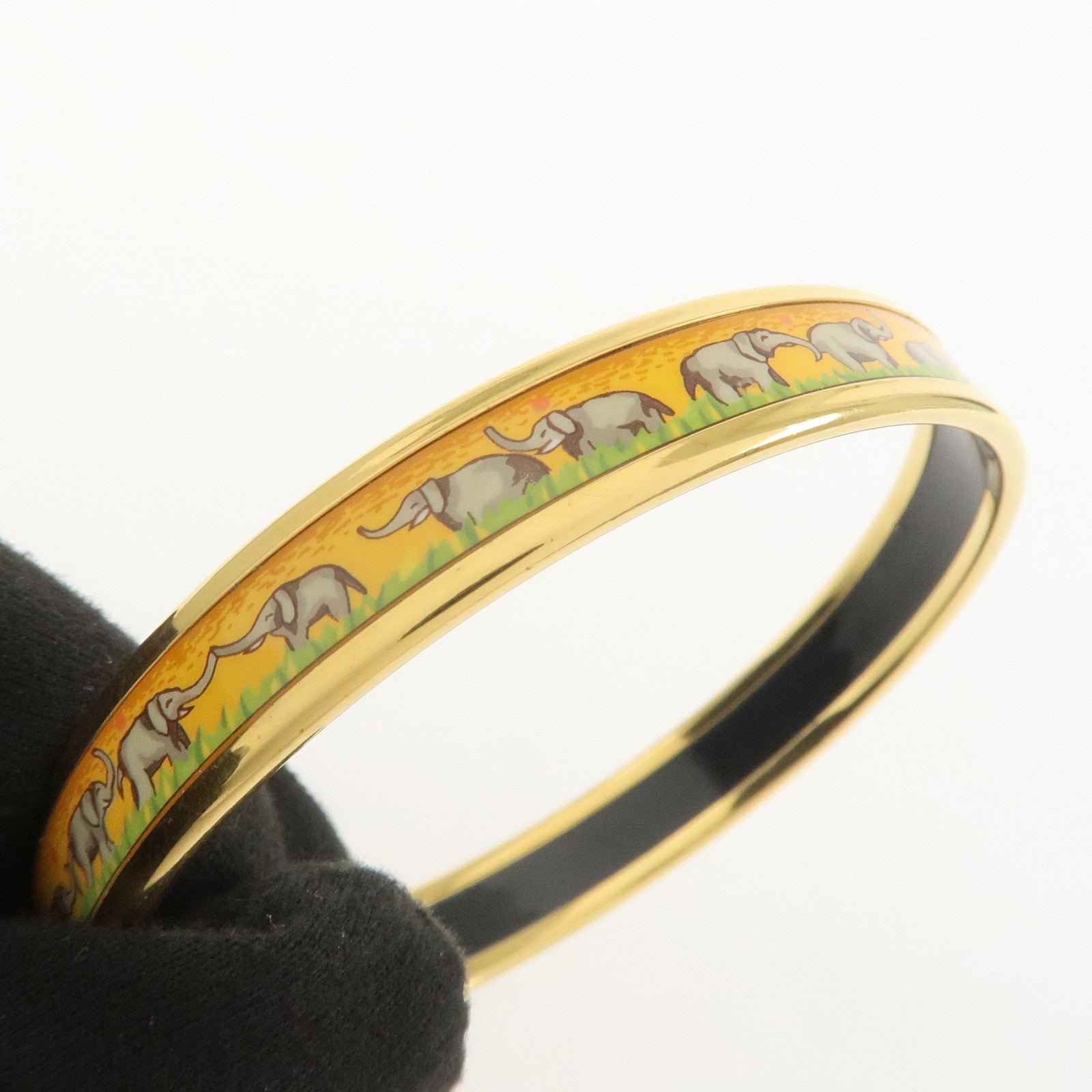 HERMES Email PM Gold Plated Bracelet Bangle Orange