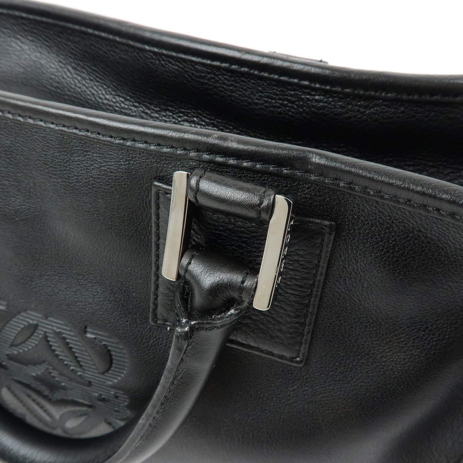 LOEWE Anagram Amazona 28 Leather Hand Bag Boston Bag Black