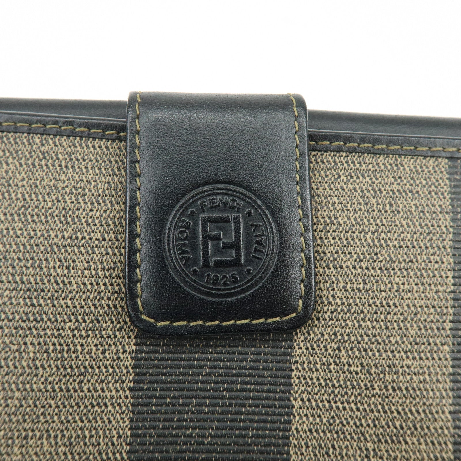 FENDI Pequin Leather PVC Long Wallet Beige Black 30806