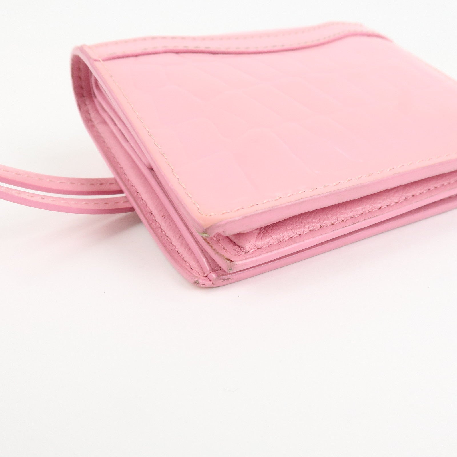 BALENCIAGA Leather Neo Classic Mini Wallet Pink Silver HDW 640111 Used