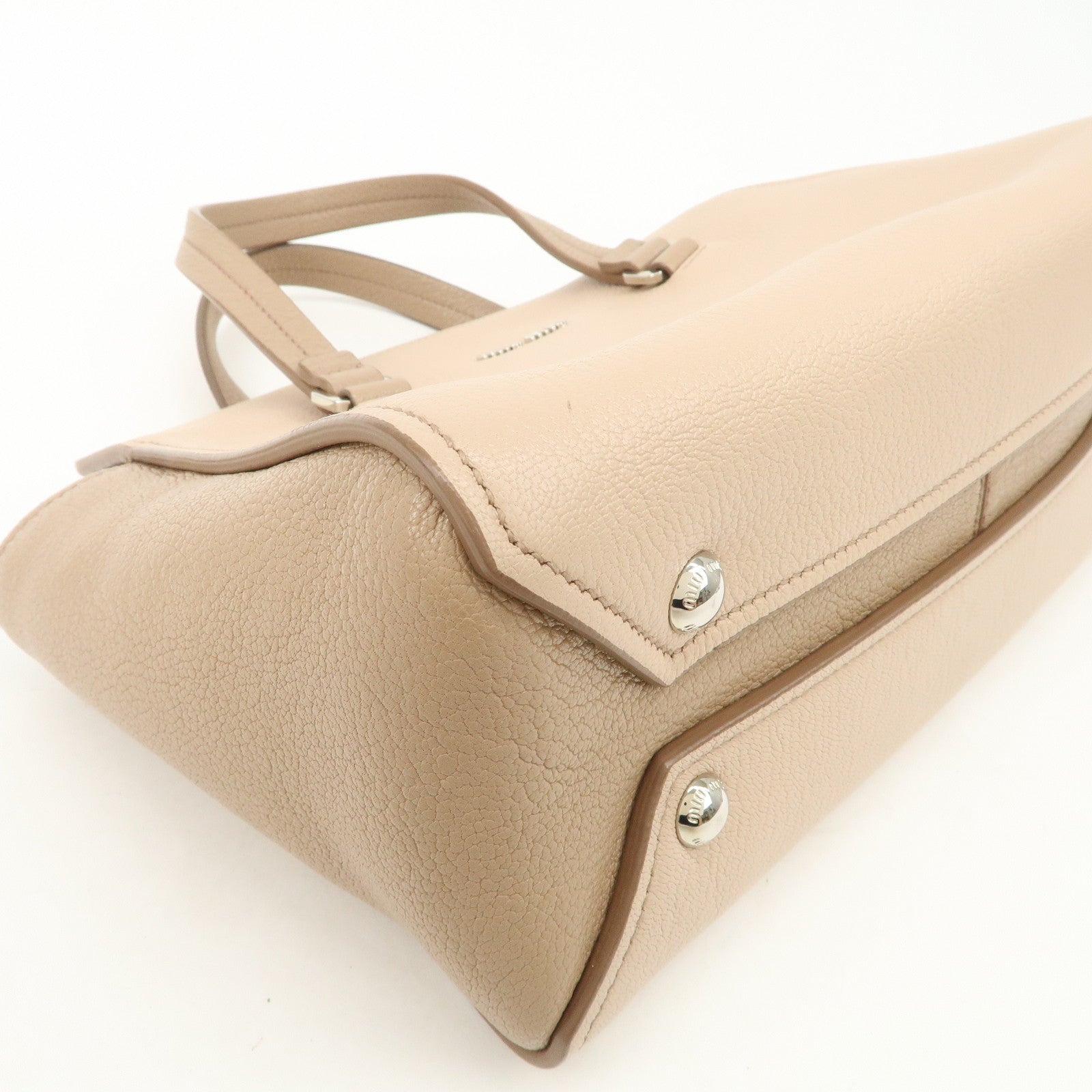 MIU MIU Leather 2Way Hand Bag Beige Pink Beige 5BB006