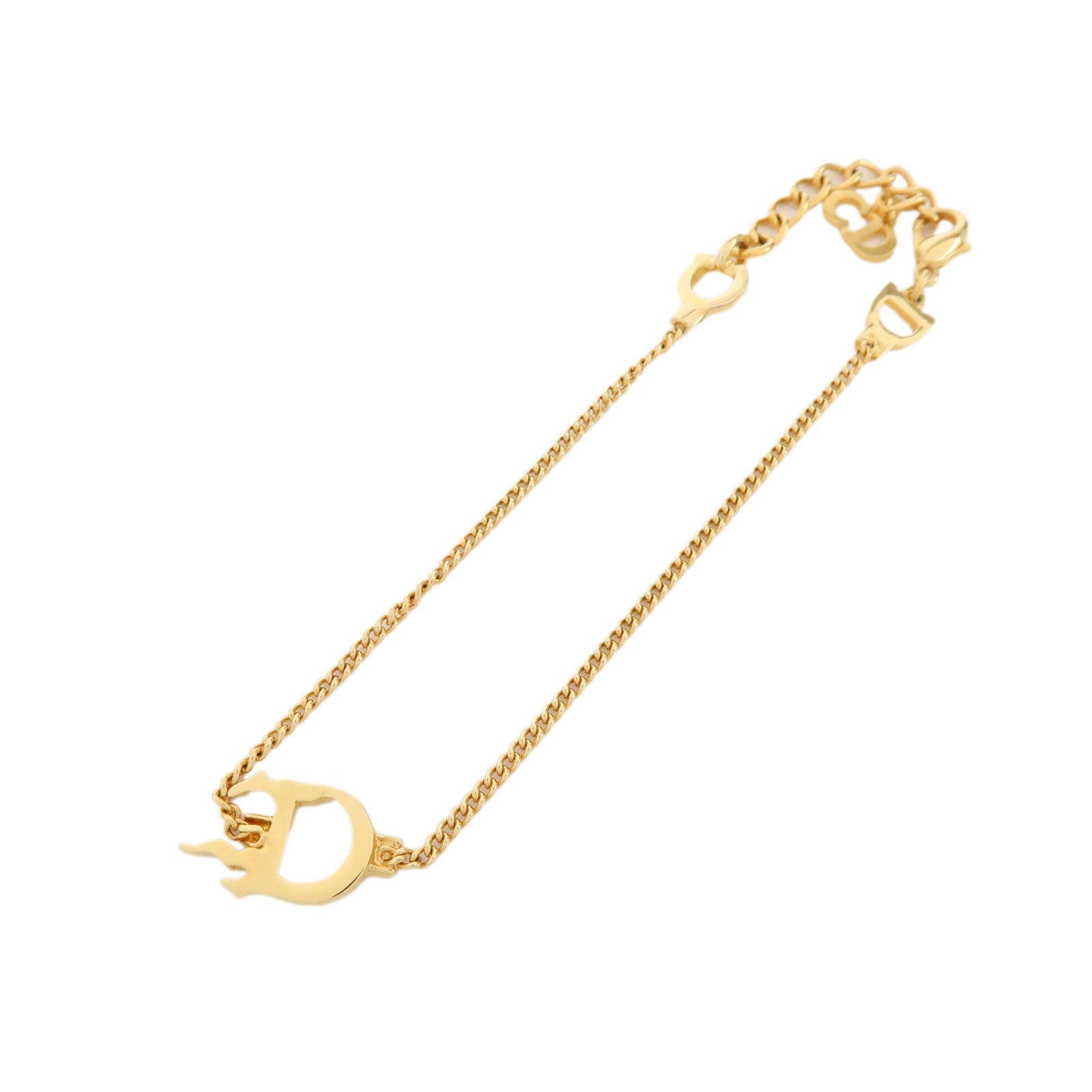 Christian Dior Logo D Motif Metal Bracelet Gold