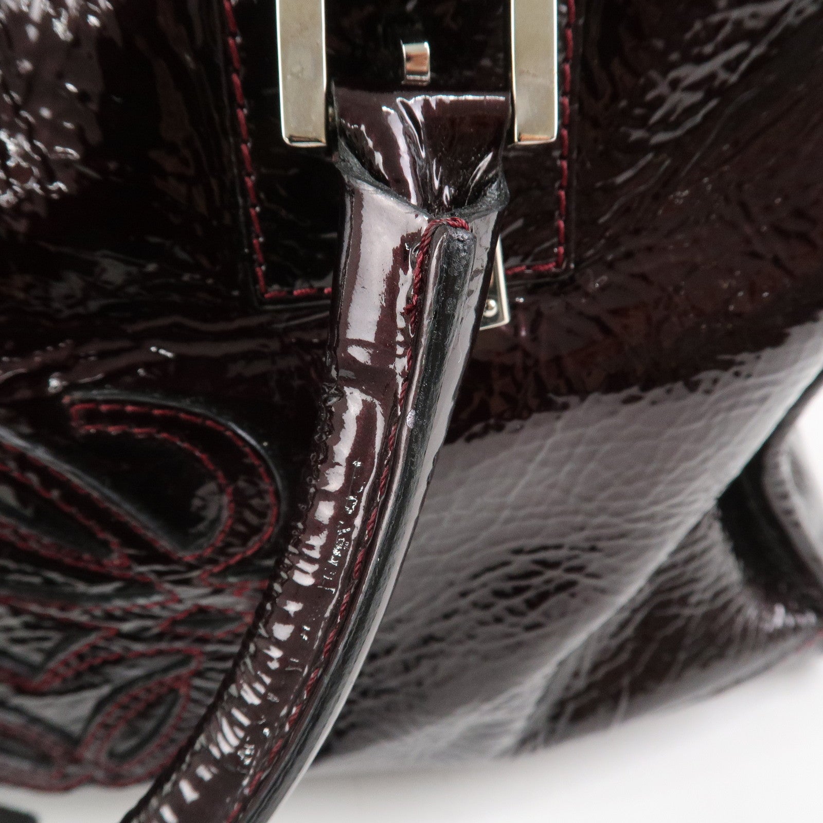 LOEWE Amazona Patent Leather Hand Bag Burgundy