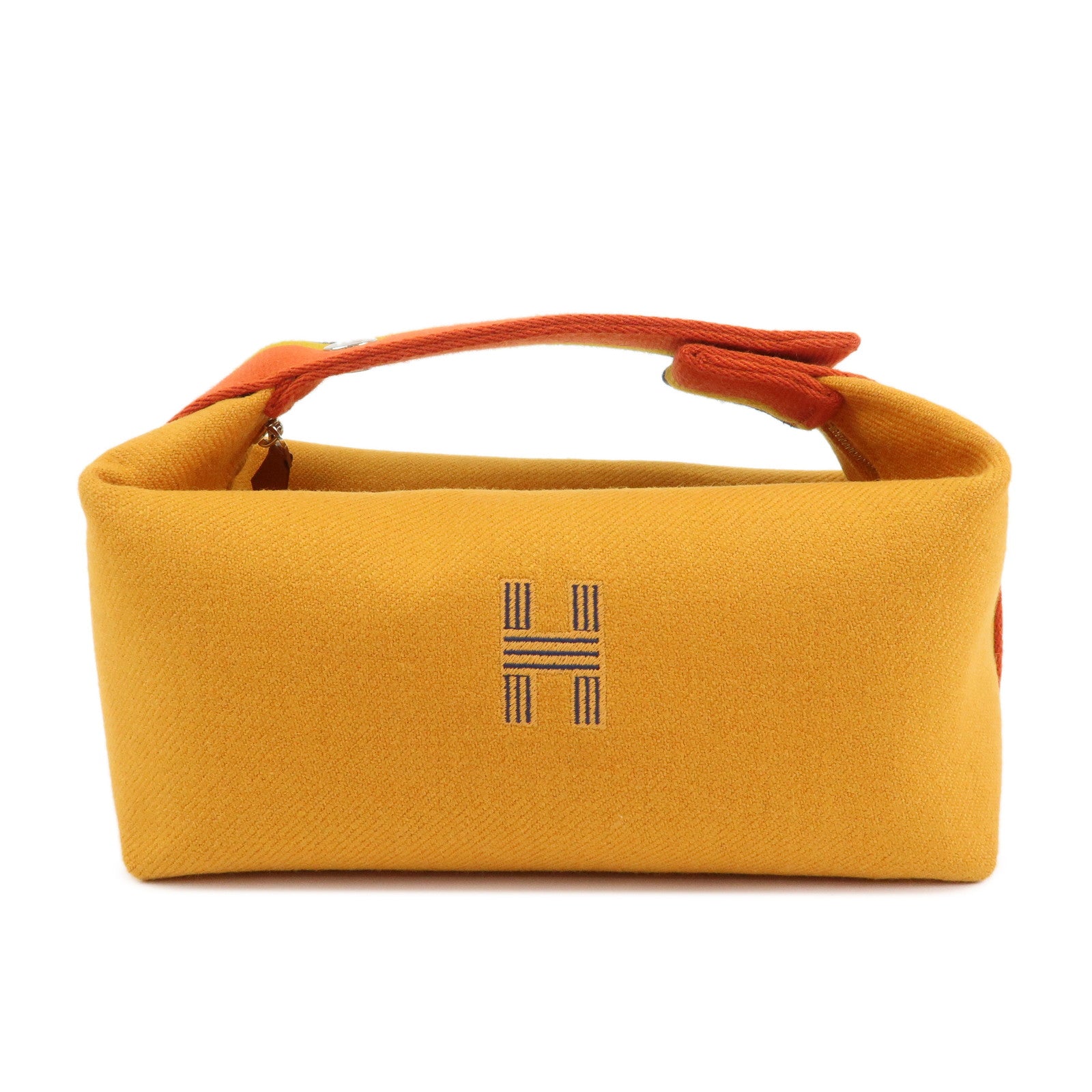 HERMES Canvas Bride A Brac PM Wool Hand Bag Ocher Orange Navy