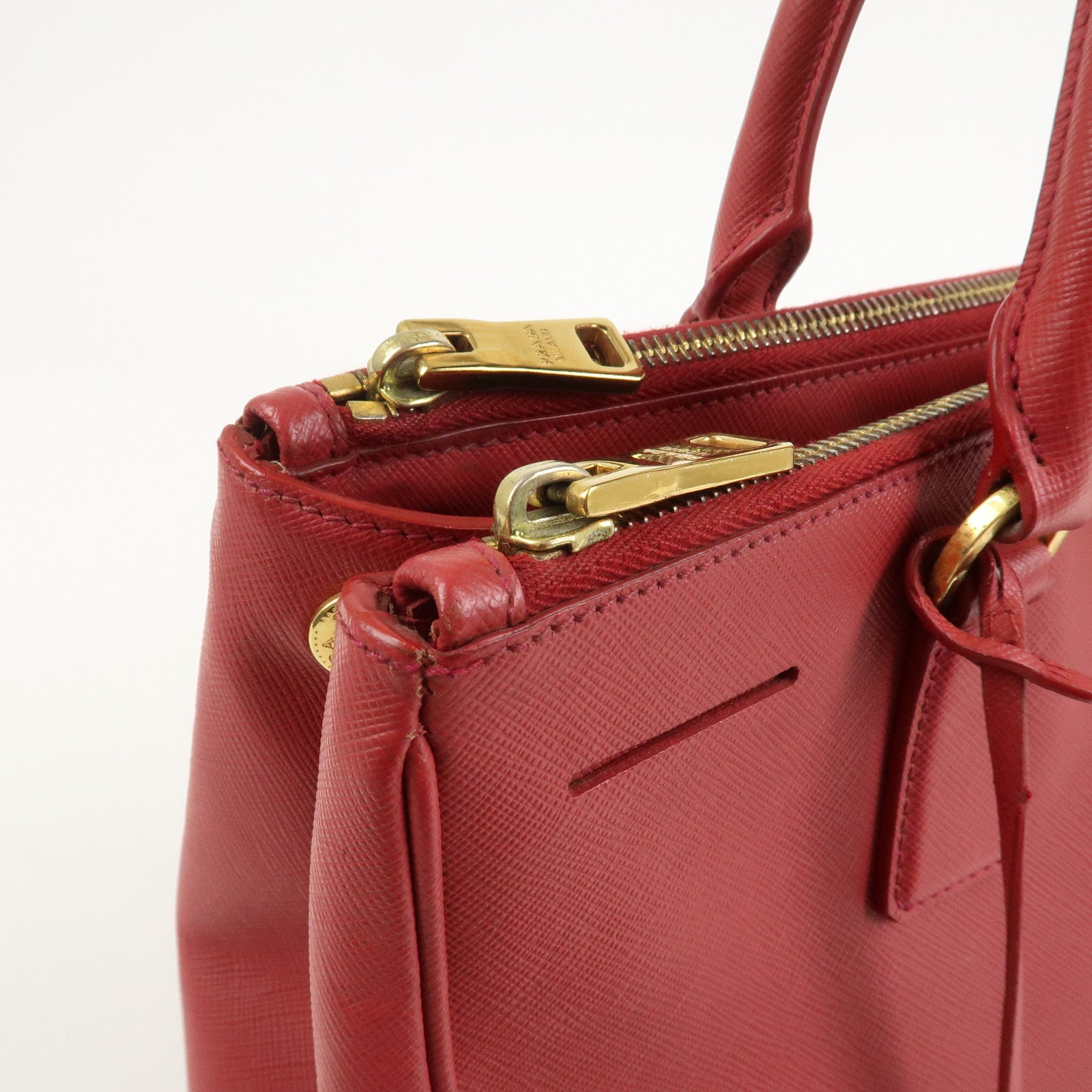 PRADA Triangle Logo Galleria Saffiano Leather 2Way Bag Red BN2274
