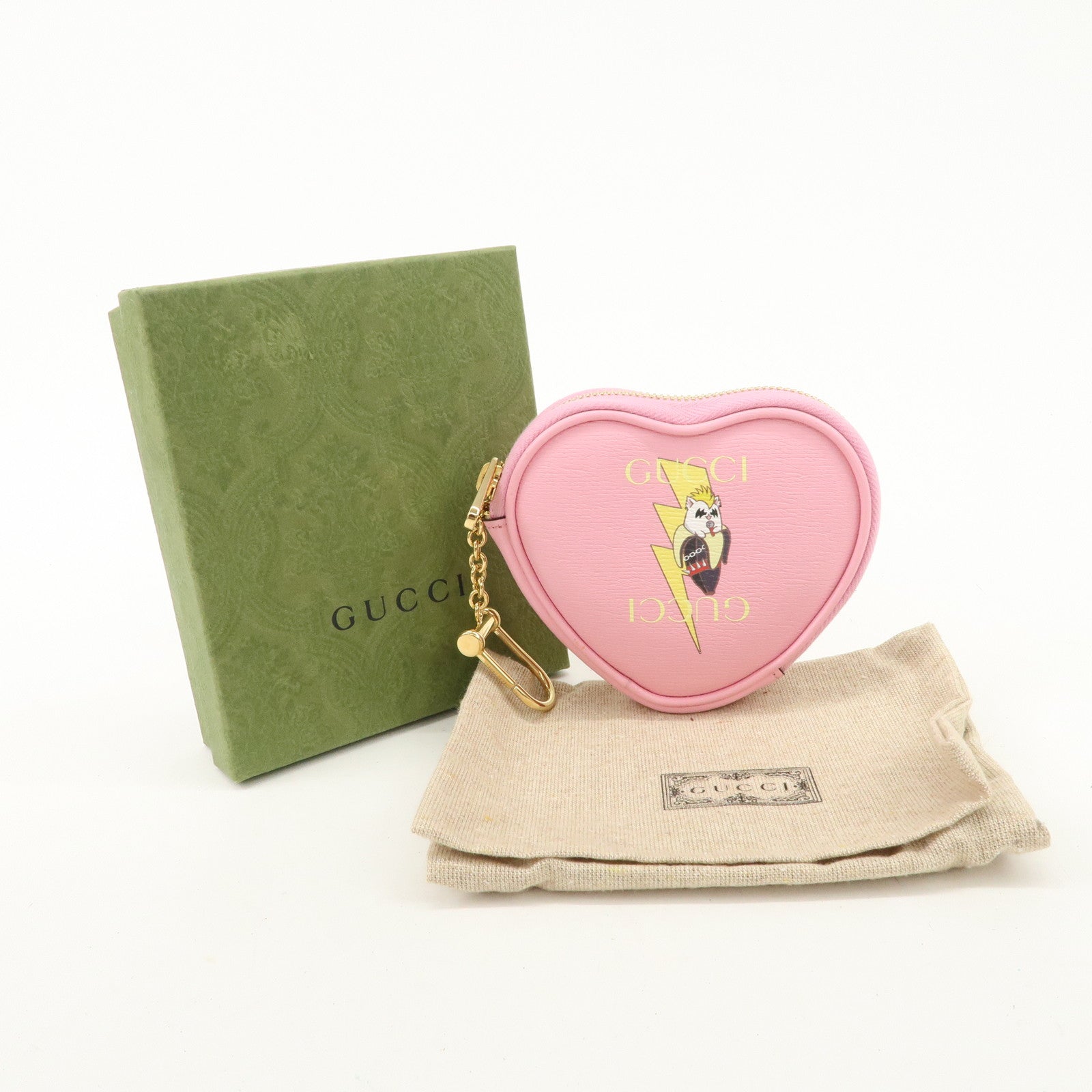 GUCCI Bananya Collaboration Leather Heart Coin Case Pink 701062 Used