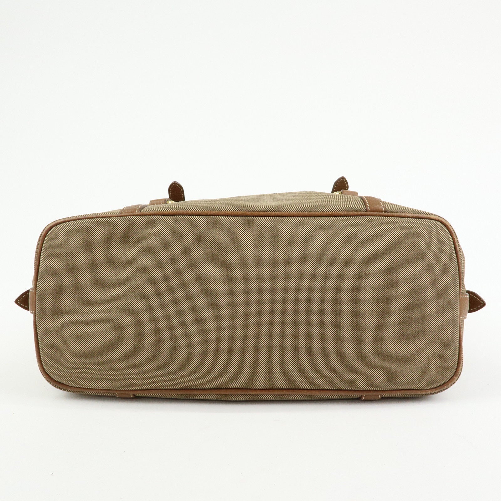 PRADA Logo Canvas Leather Boston Bag Hand Bag Beige Brown BL0600