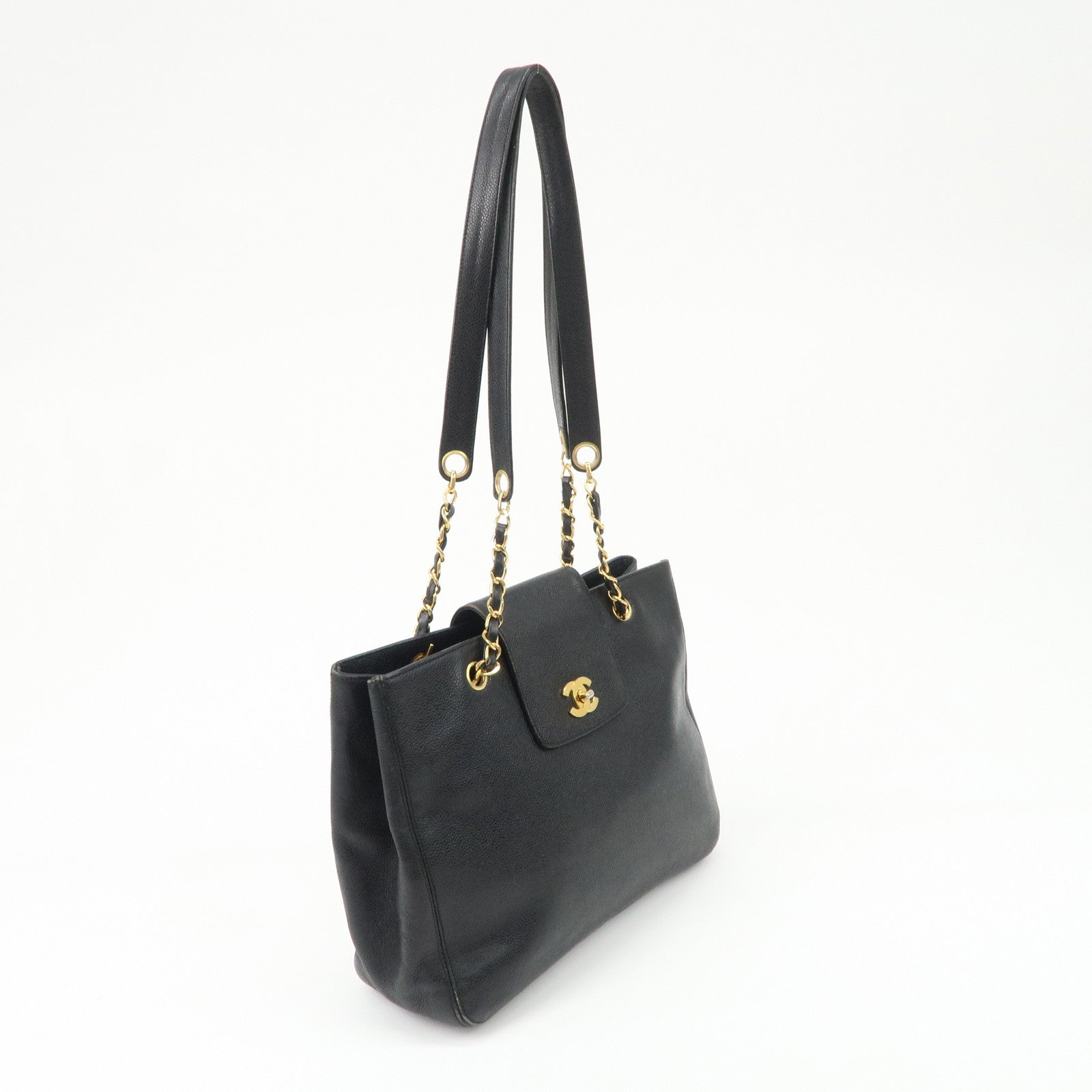 CHANEL Caviarskin Chain Tote Bag Shoulder Bag Black