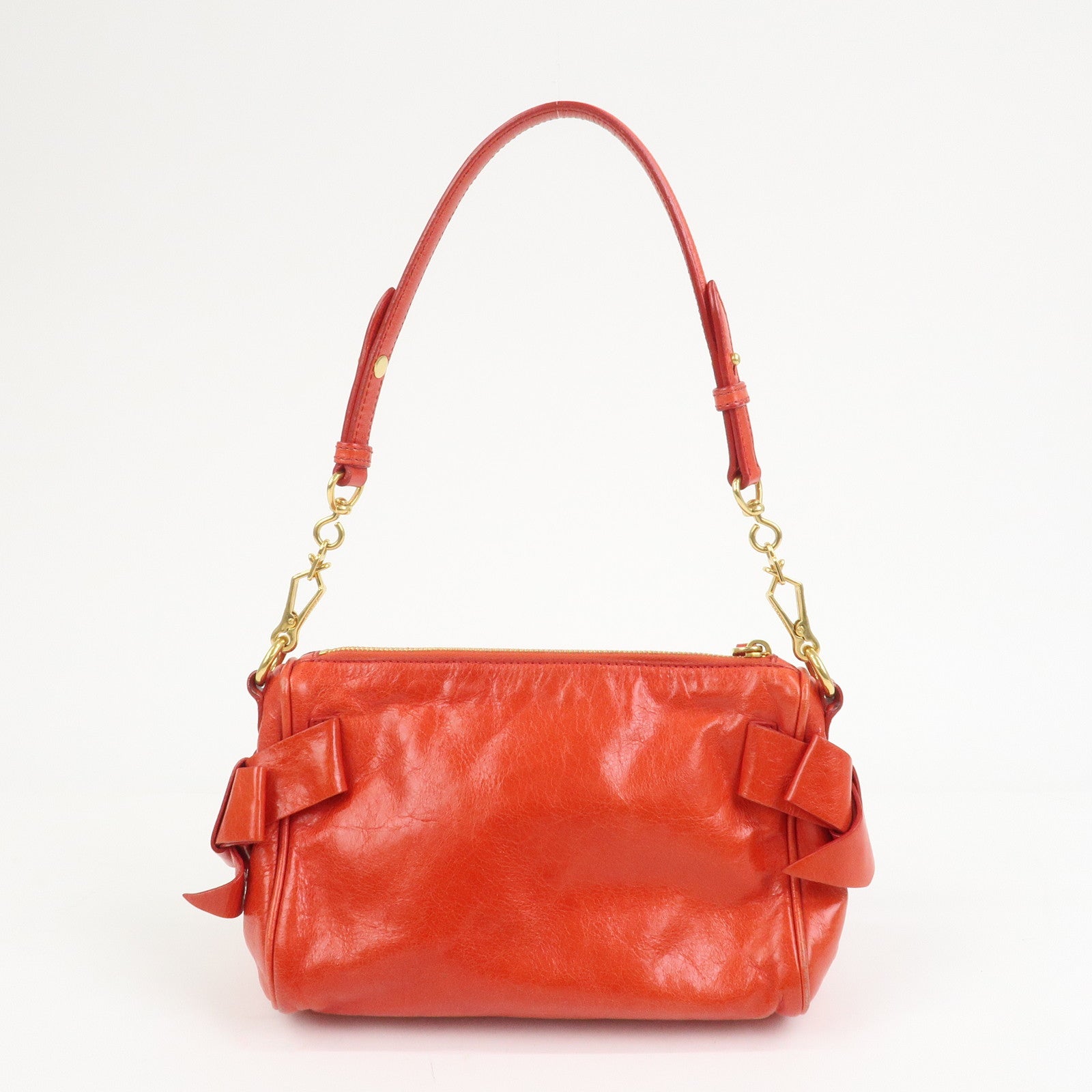 MIU MIU Side Ribbon Leather Mini Shoulder Bag Hand Bag Red 5N1557