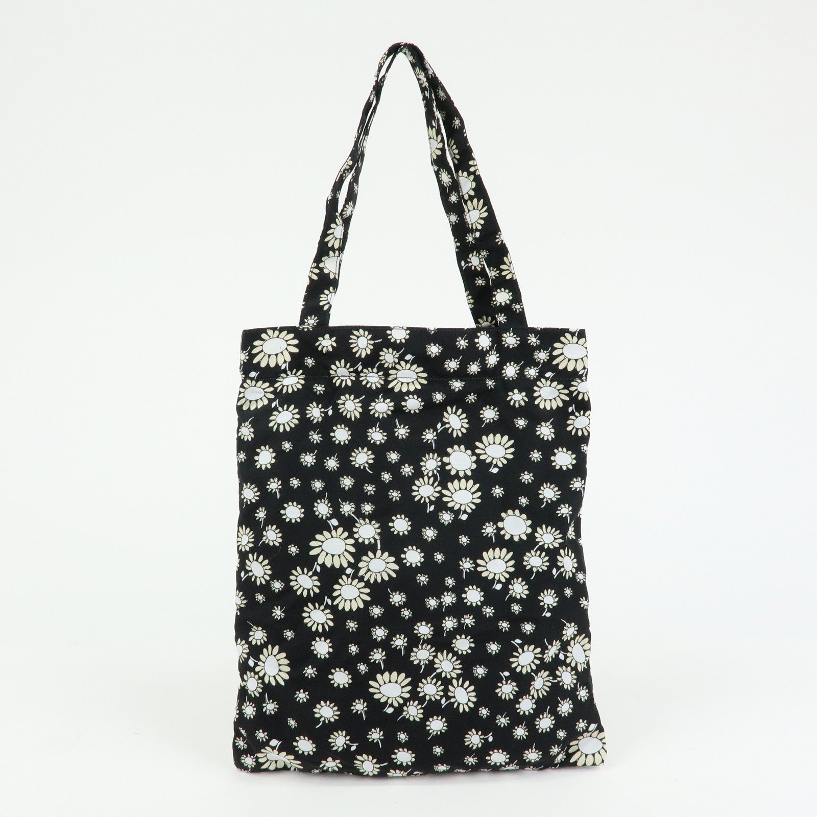 MIU MIU Nylon Leather Tote Bag Eco Bag Hand Bag Flower Print Black