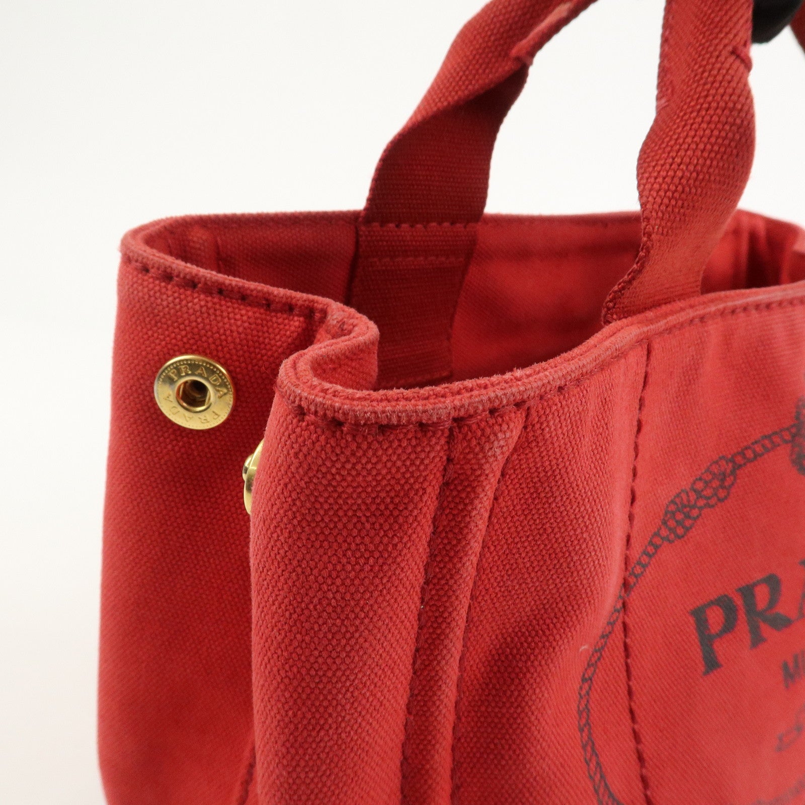 PRADA Logo Canapa Mini Canvas Hand Bag Tote Bag Red BN2439
