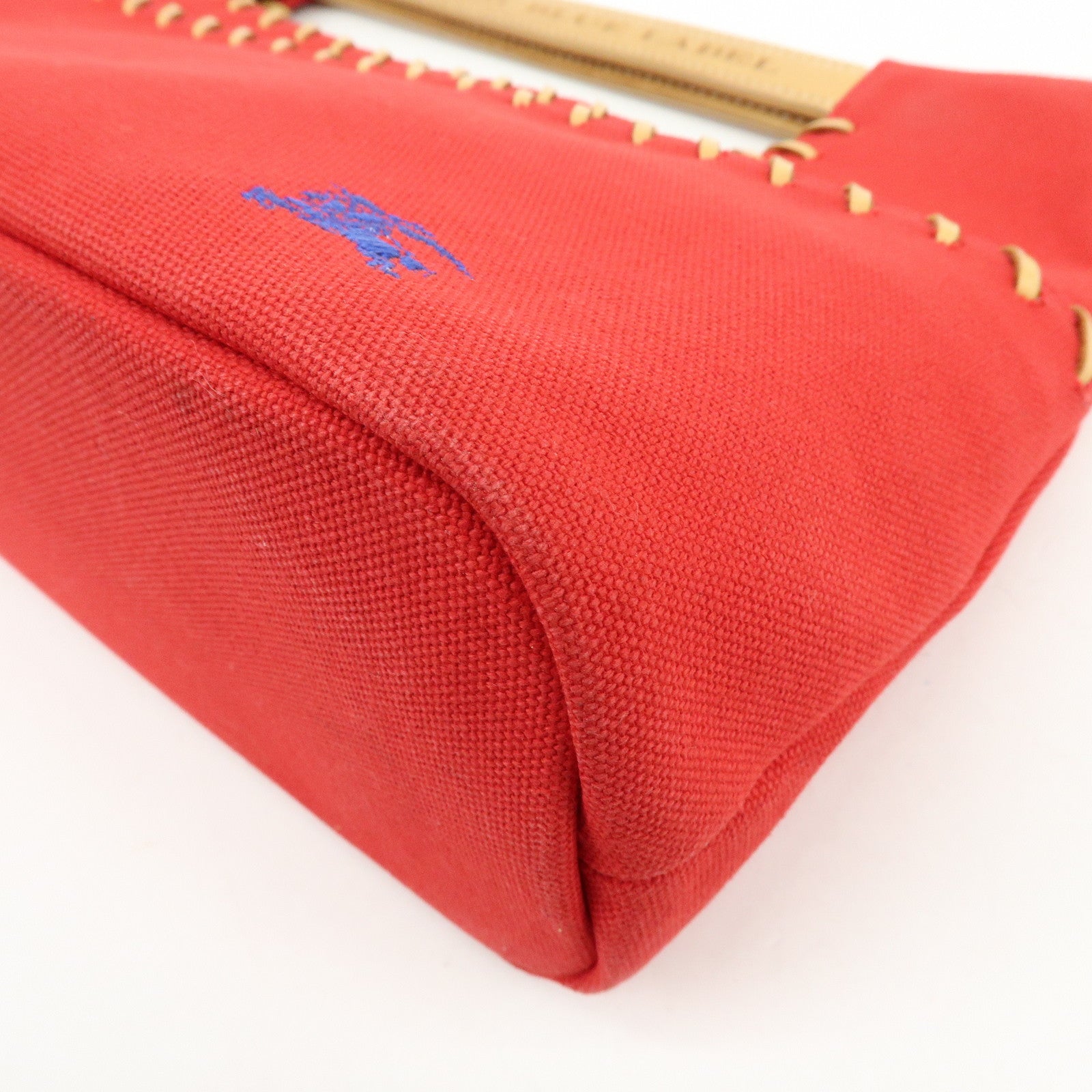 BURBERRY Blue Label Cotton Leather Hand Bag Tote Bag Red