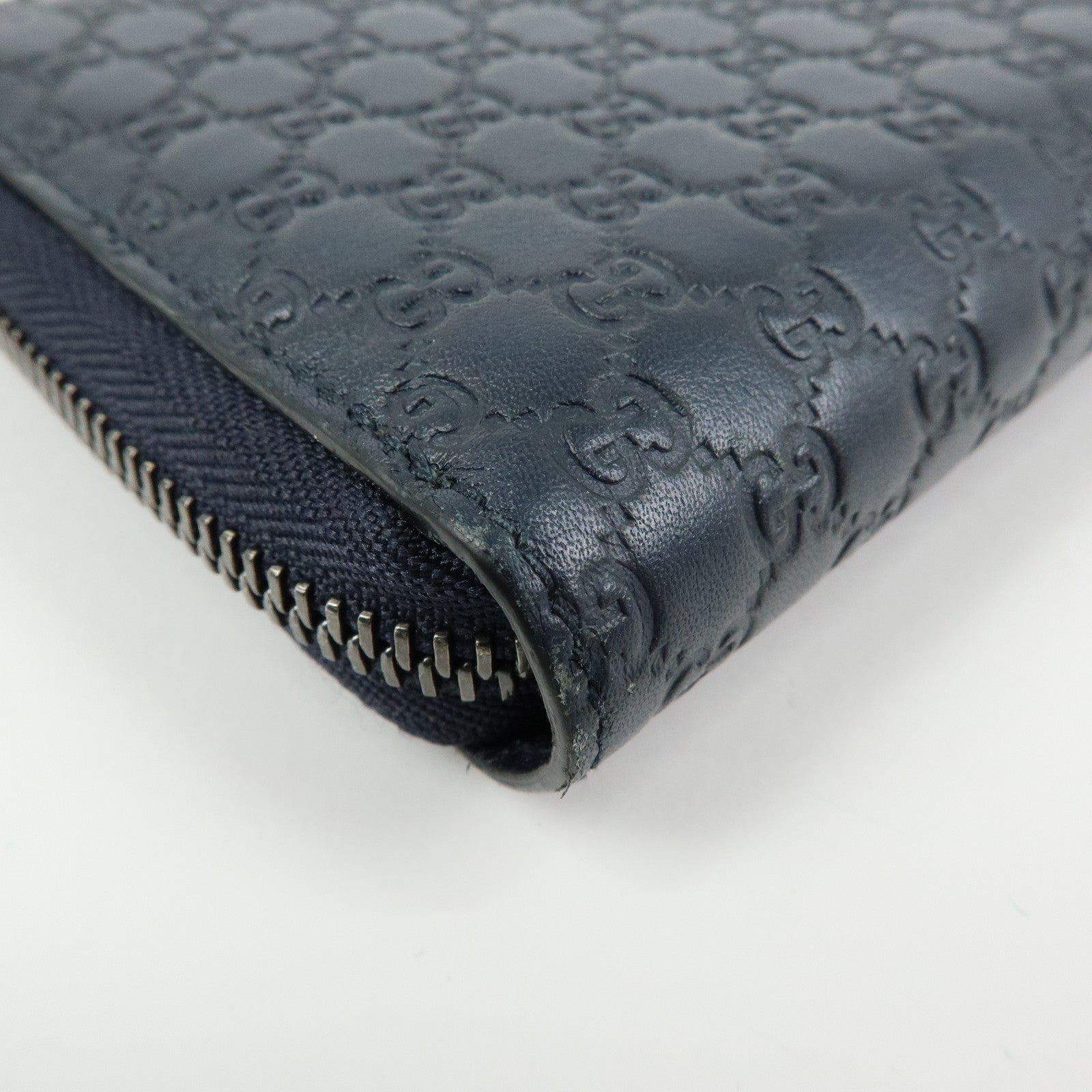 GUCCI Microguccissima Leather Round Zippy Long Wallet Navy 307987
