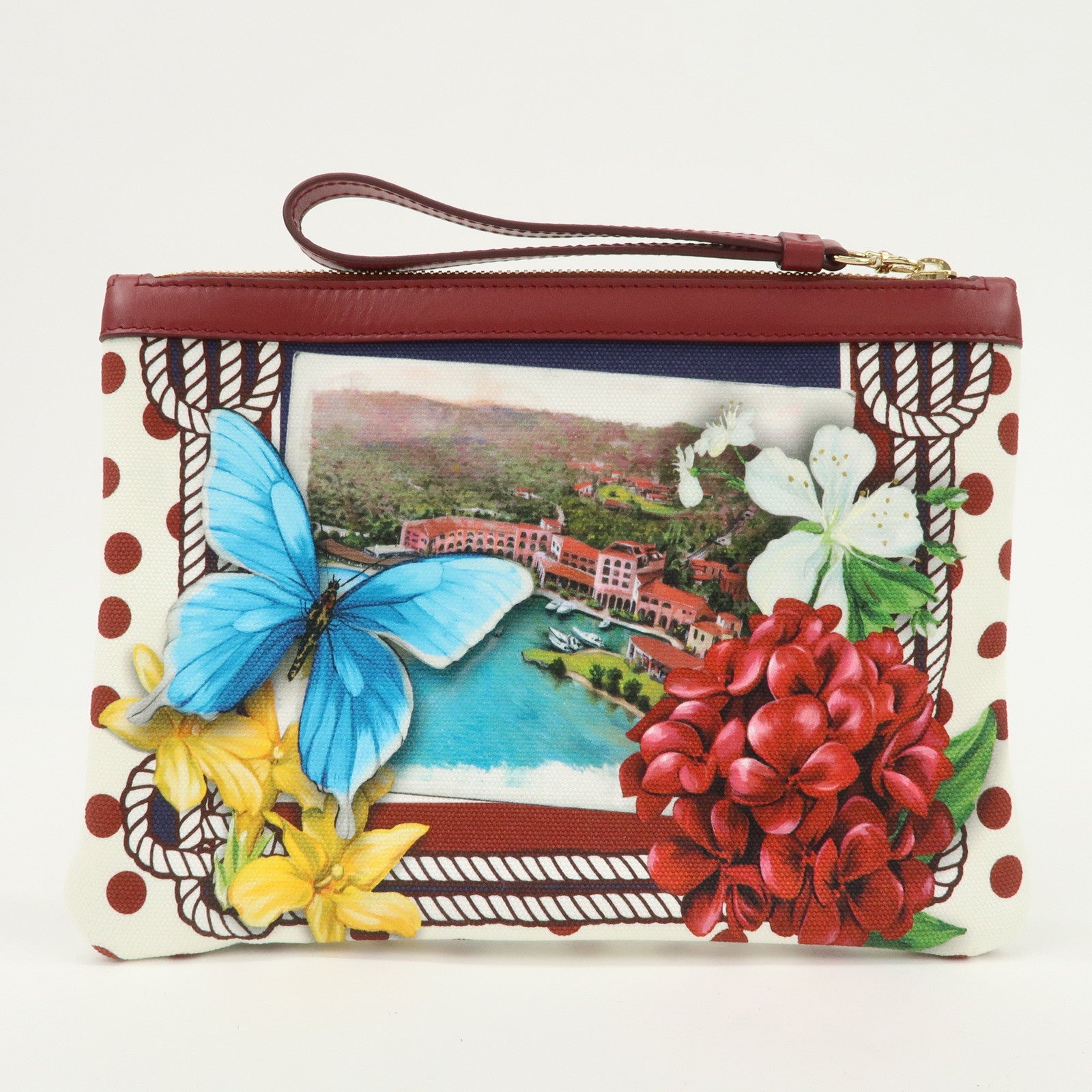 DOLCE&GABBANA Clutch Bag Flower Betterfly City Scape Bordeaux