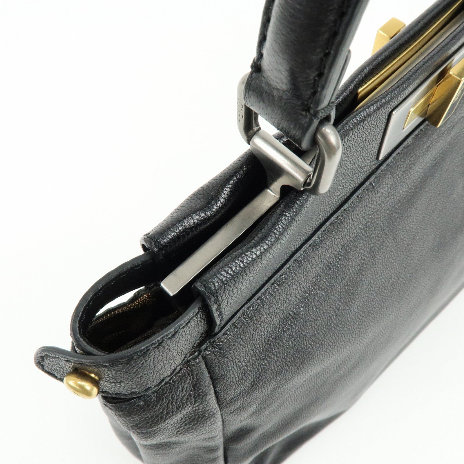 FENDI Peekaboo Leather 2Way Bag Hand Bag Shoulder Bag Black 8BN211