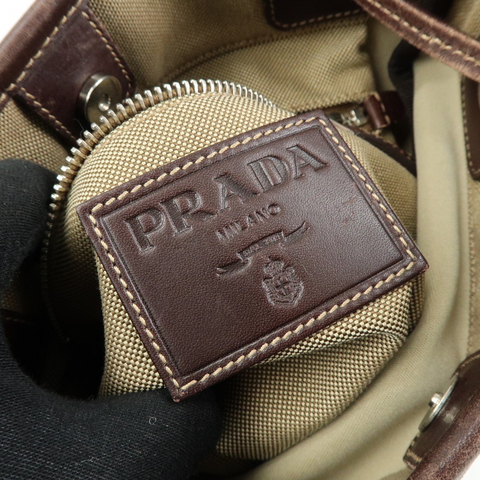 PRADA Logo Jacquard Leather Shoulder Crossbody Bag Brown BT0551