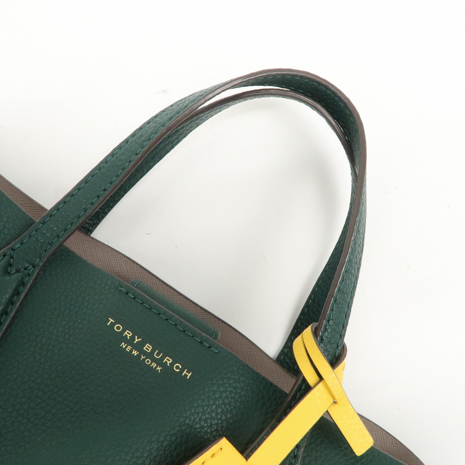 TORY BURCH Perry Logo Leather 2Way Bag Hand Bag Shoulder Bag Green
