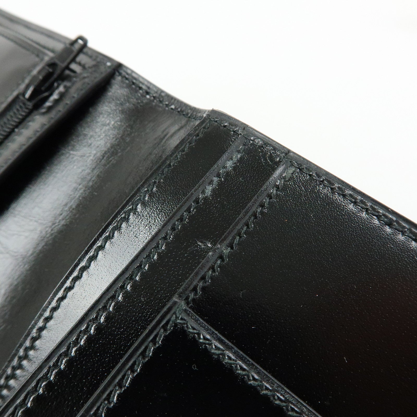 HERMES Bearn Box Calf Bi-fold Long Wallet 〇QStamped Black Gold