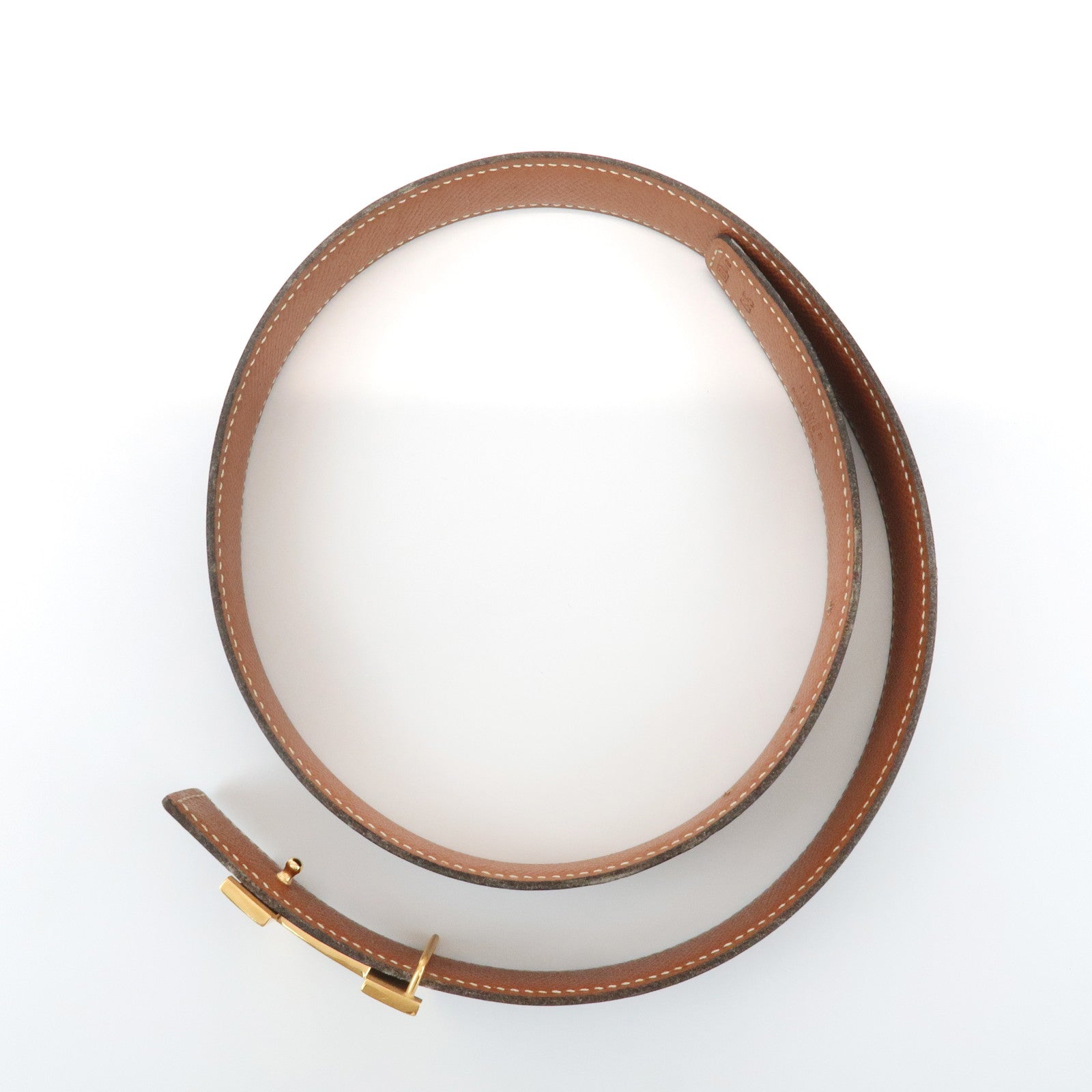 HERMES Cushvel Leather H Buckle Constance Belt H Stamped Black Gold Used