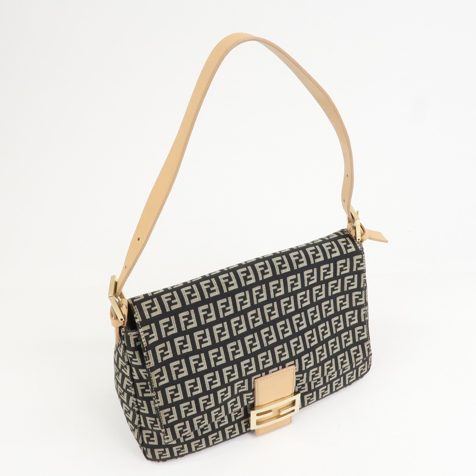 FENDI Mamma Baguette Canvas Leather Shoulder Bag 8BR001