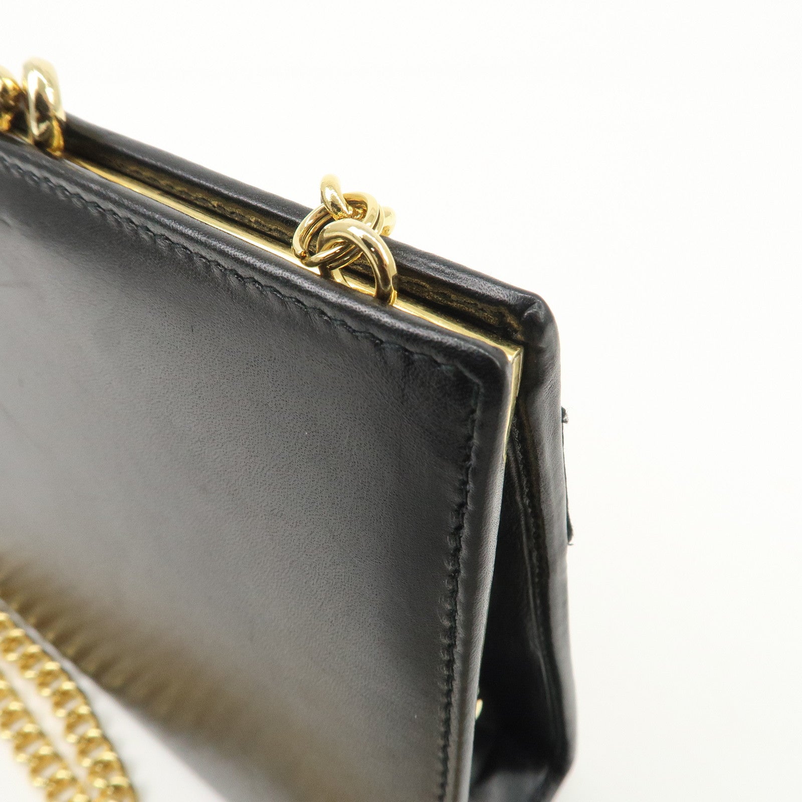 Ferragamo Vara Leather Ribbon Mini Chain Shoulder Bag Black Used