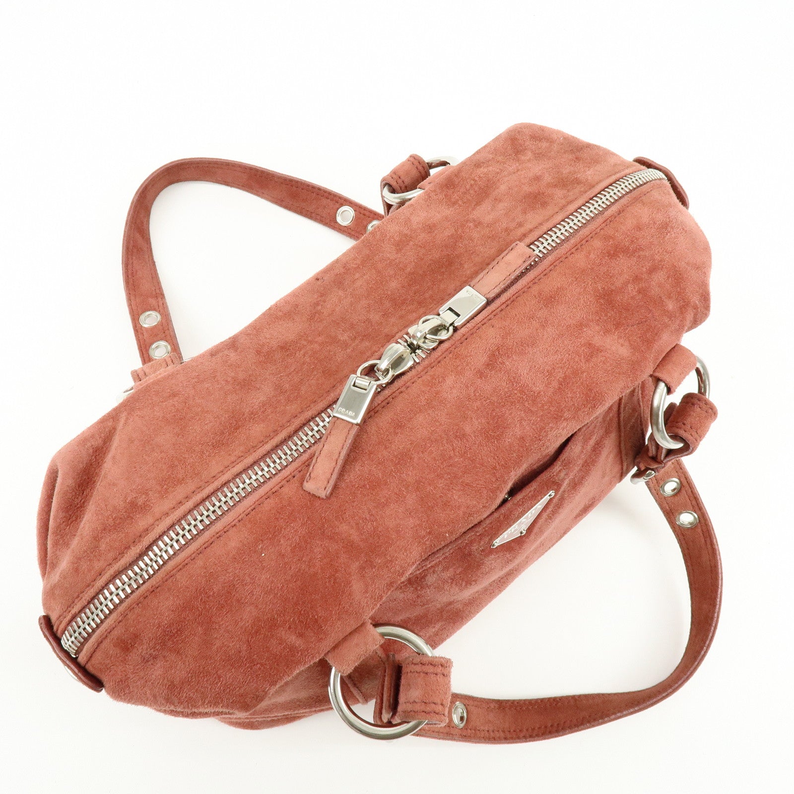 PRADA Suede Boston Bag Hand Bag Pink BR2630