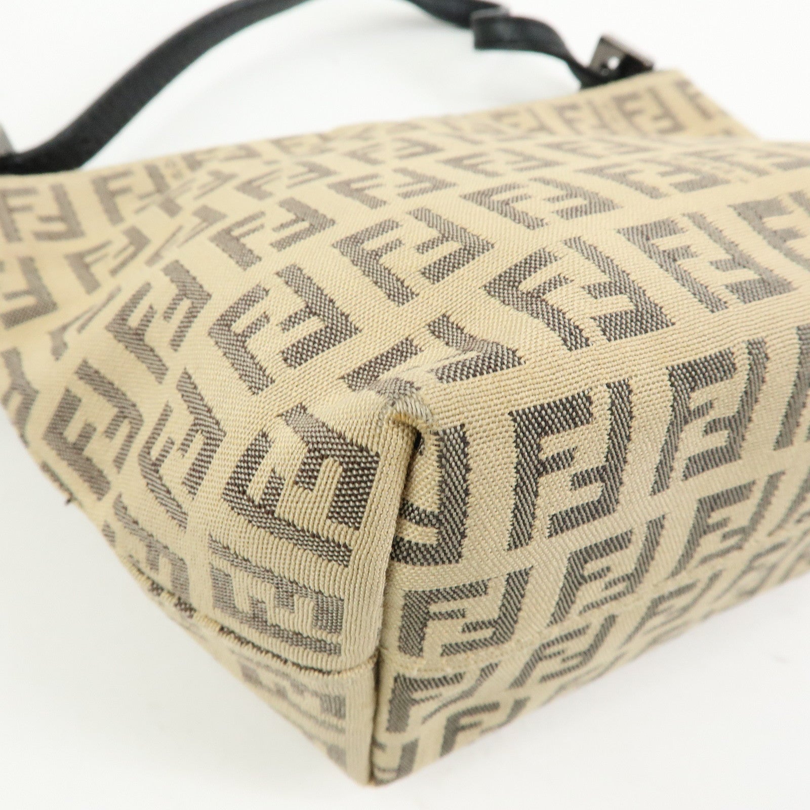 FENDI Zucchino Canvas Leather Mini Hand Bag Beige Black 8BK031