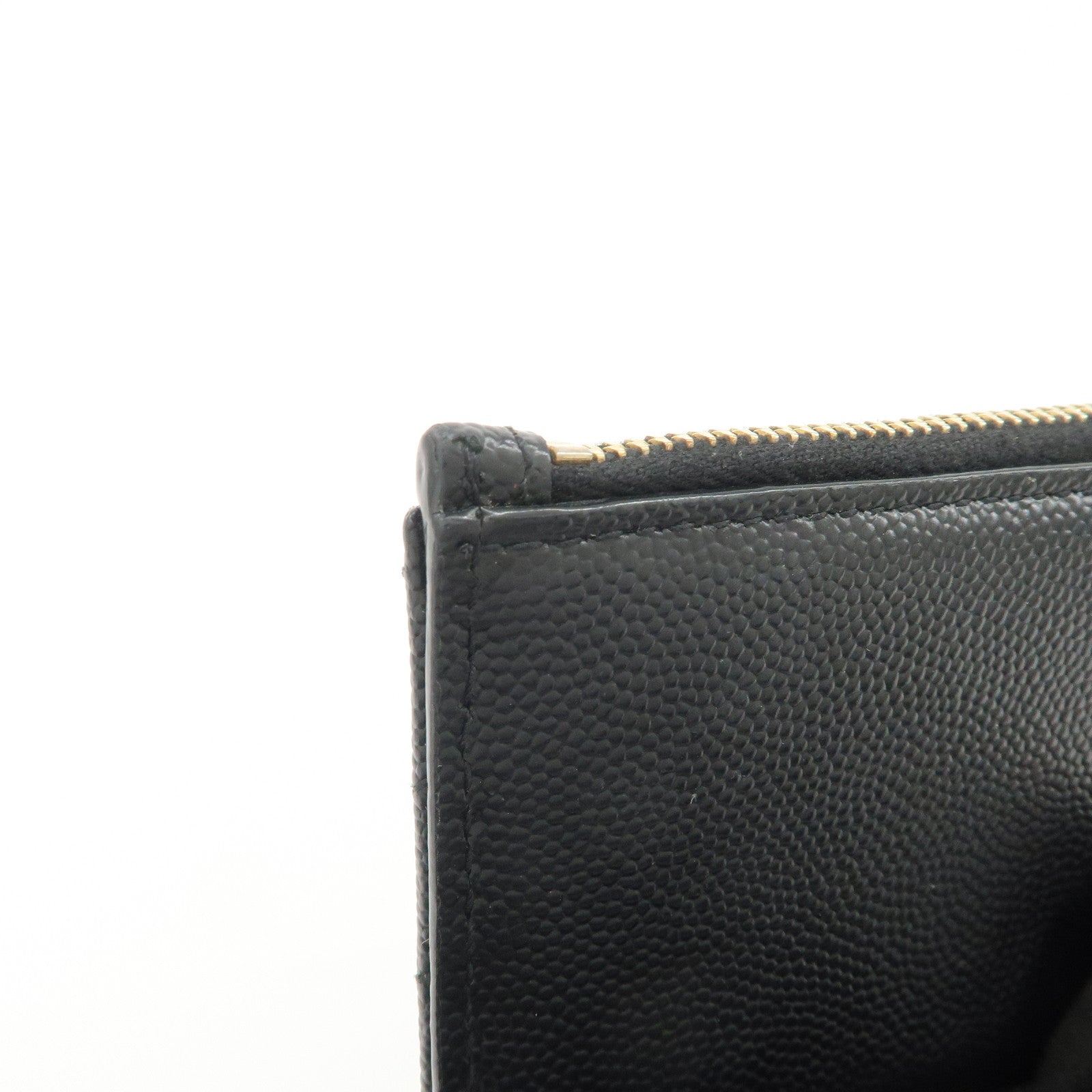 SAINT LAURENT Leather Card Case Black Gold Hardware
