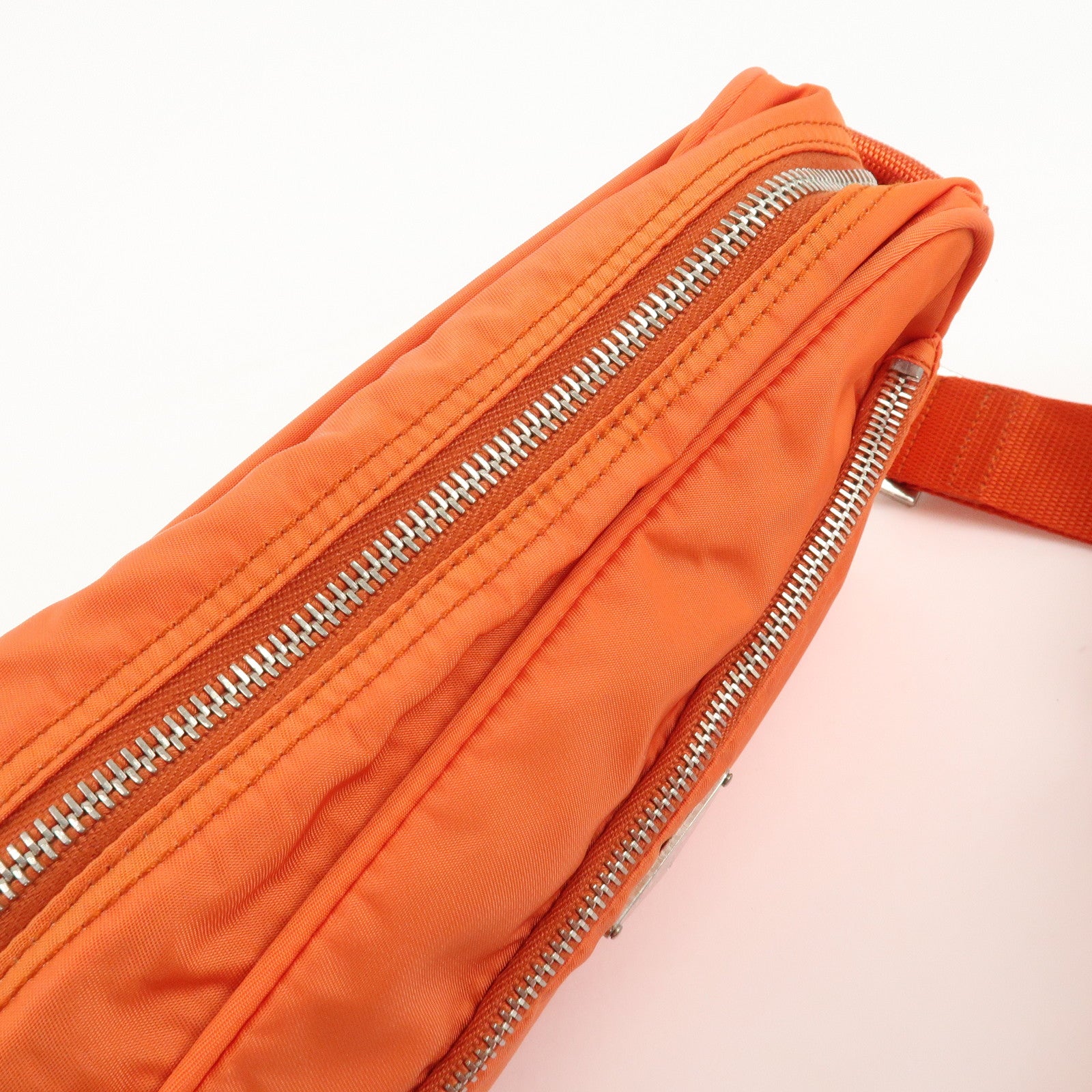 PRADA Triangle Logo Leather Nylon Shoulder Bag Orange Used