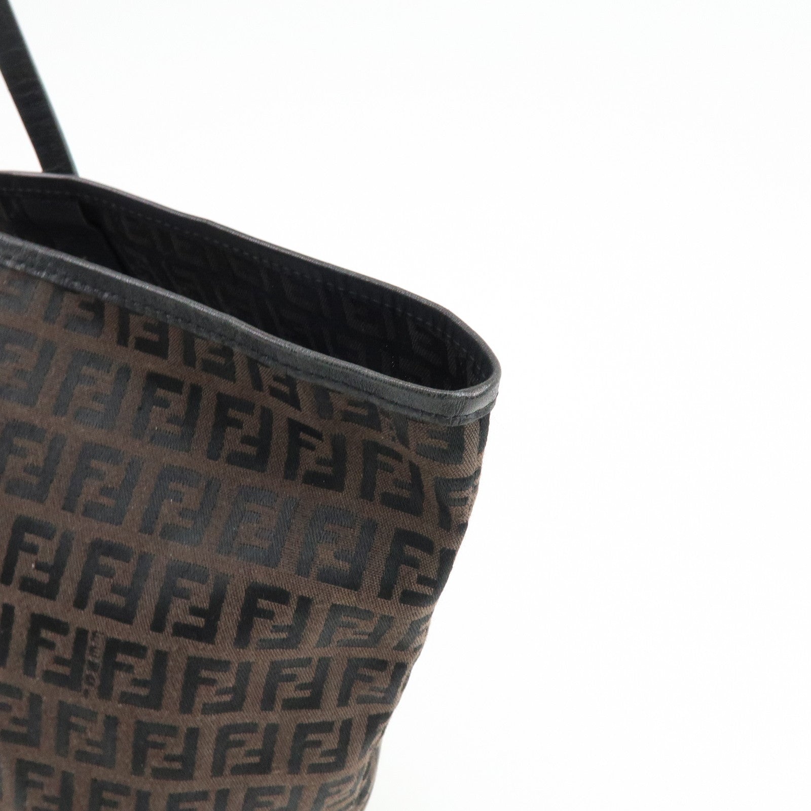 FENDI Zucchino Canvas Leather Tote Bag Shoulder Bag Brown
