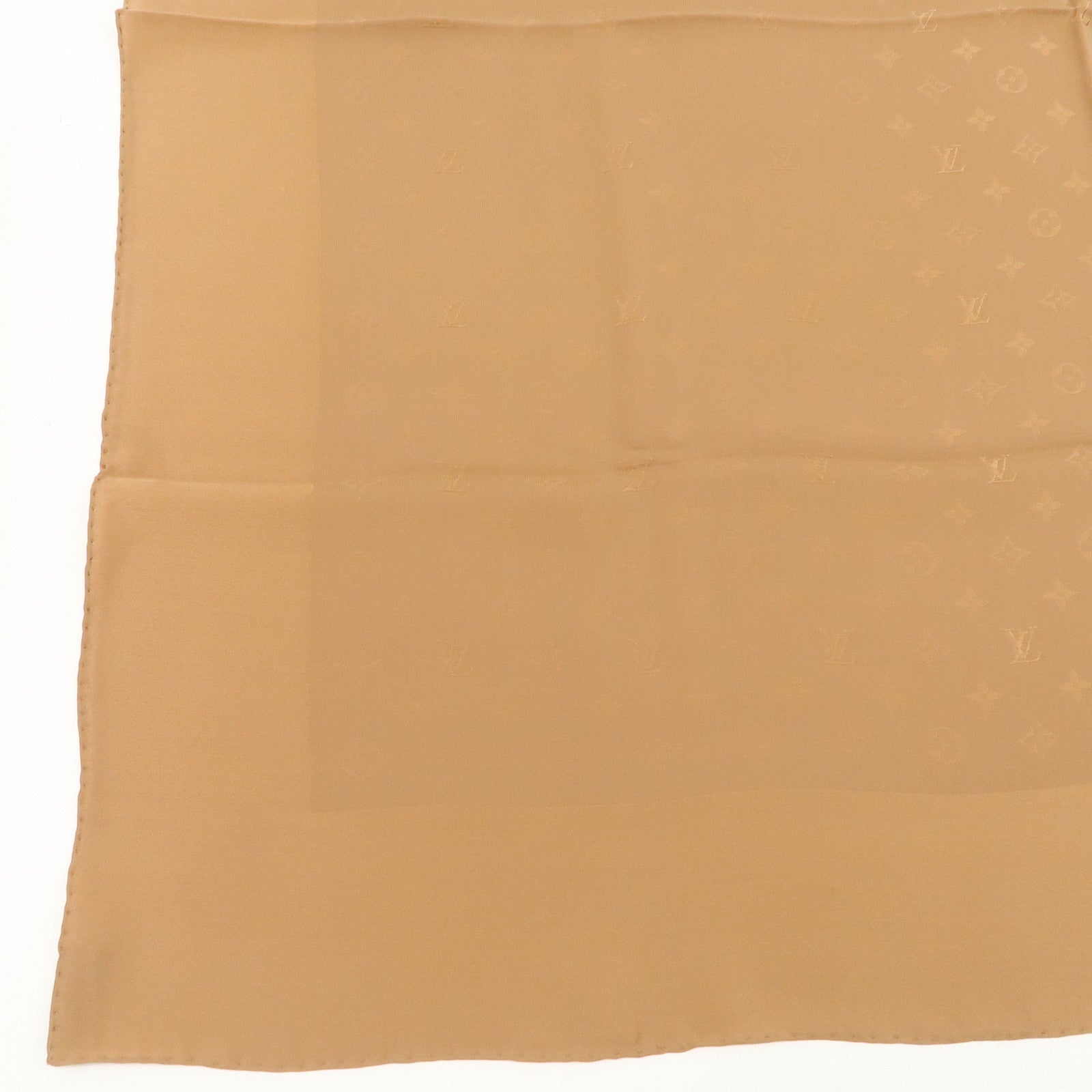 Louis Vuitton Monogram Logo Silk 100% Scarf Caramel