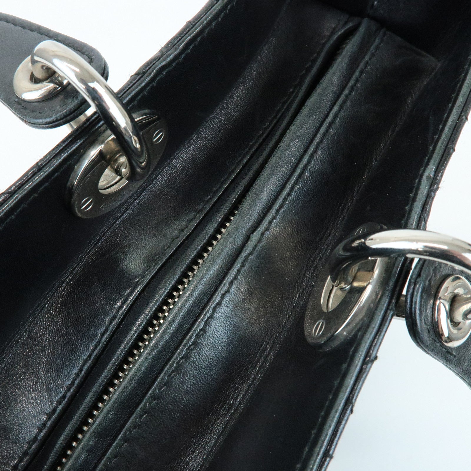 Christian Dior Cannage Leather Tote Bag Hand Bag Black