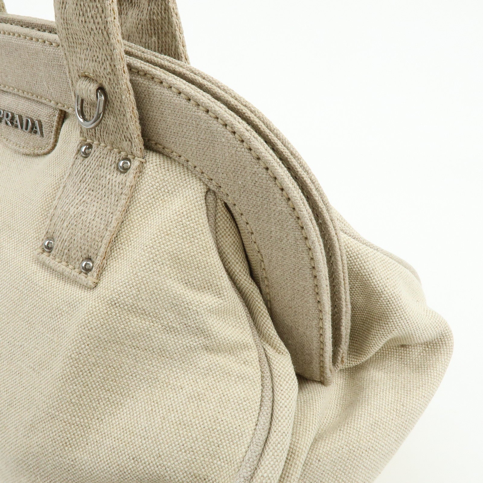 PRADA Denim Boston Bag Hand Bag Natural BN1886