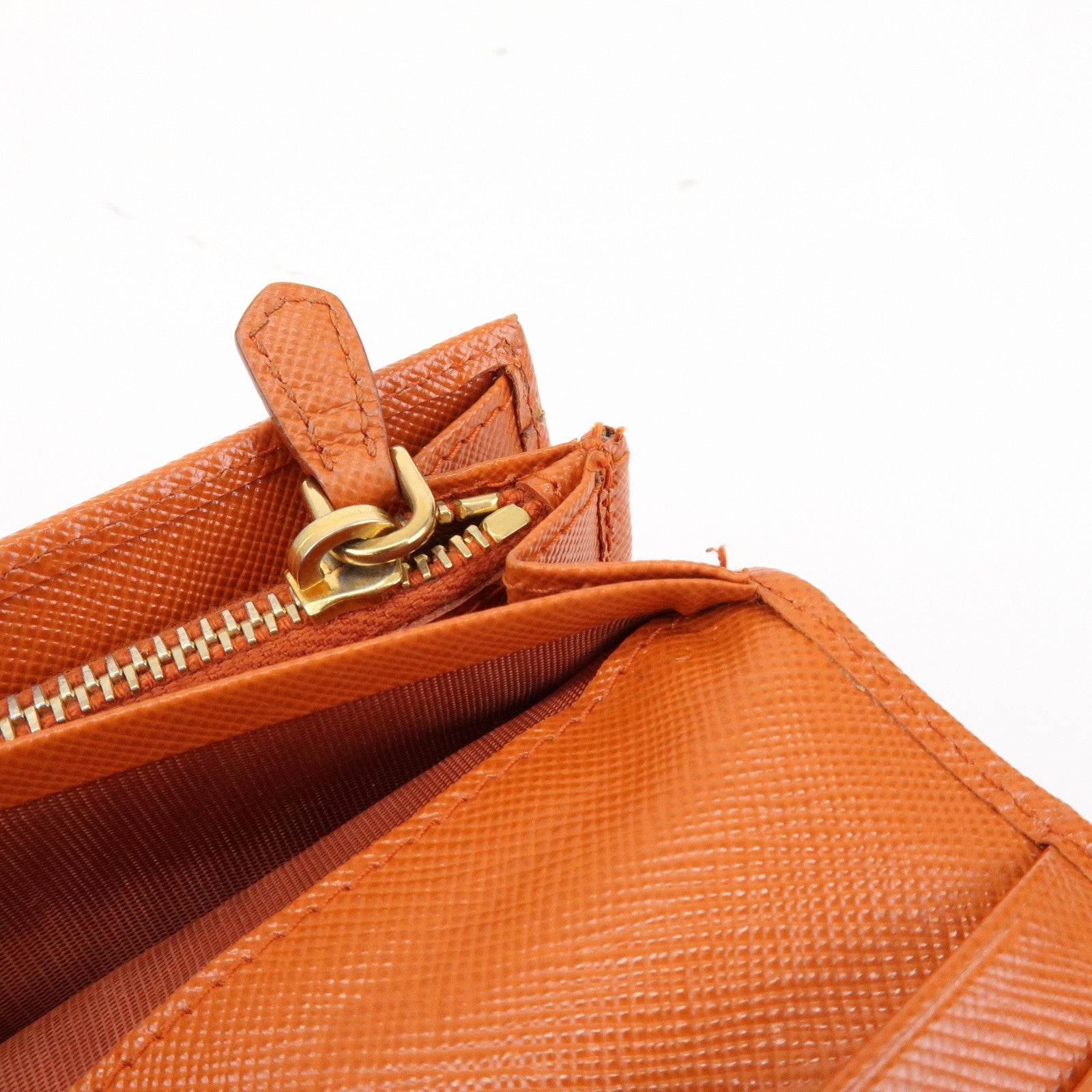 PRADA Saffiano Leather Ribbon Flap Long Wallet Orange 1M1132