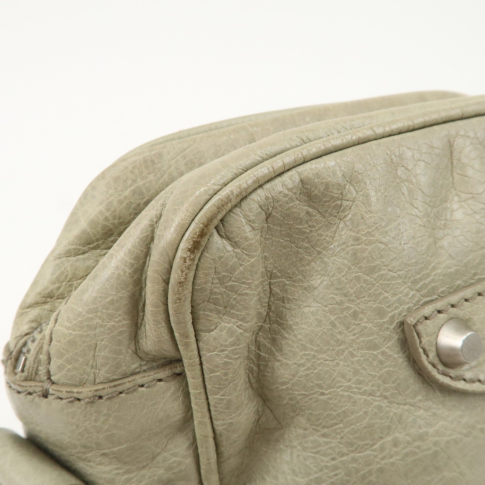 BALENCIAGA Leather Classic Reporter Shoulder Bag Beige 272861
