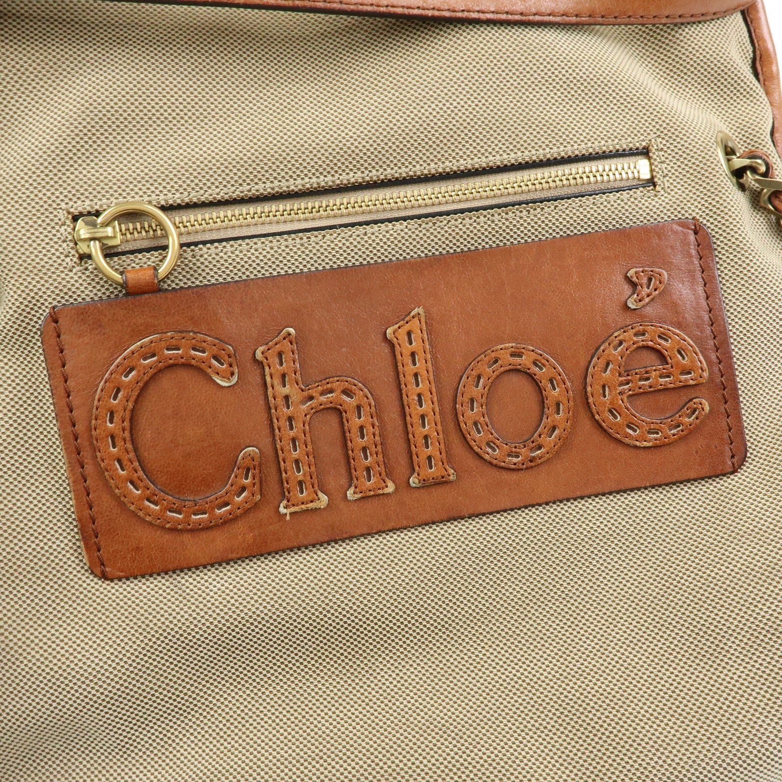 Chloe Harley Canvas Leather Shoulder Bag Crossbody Bag Beige Brown