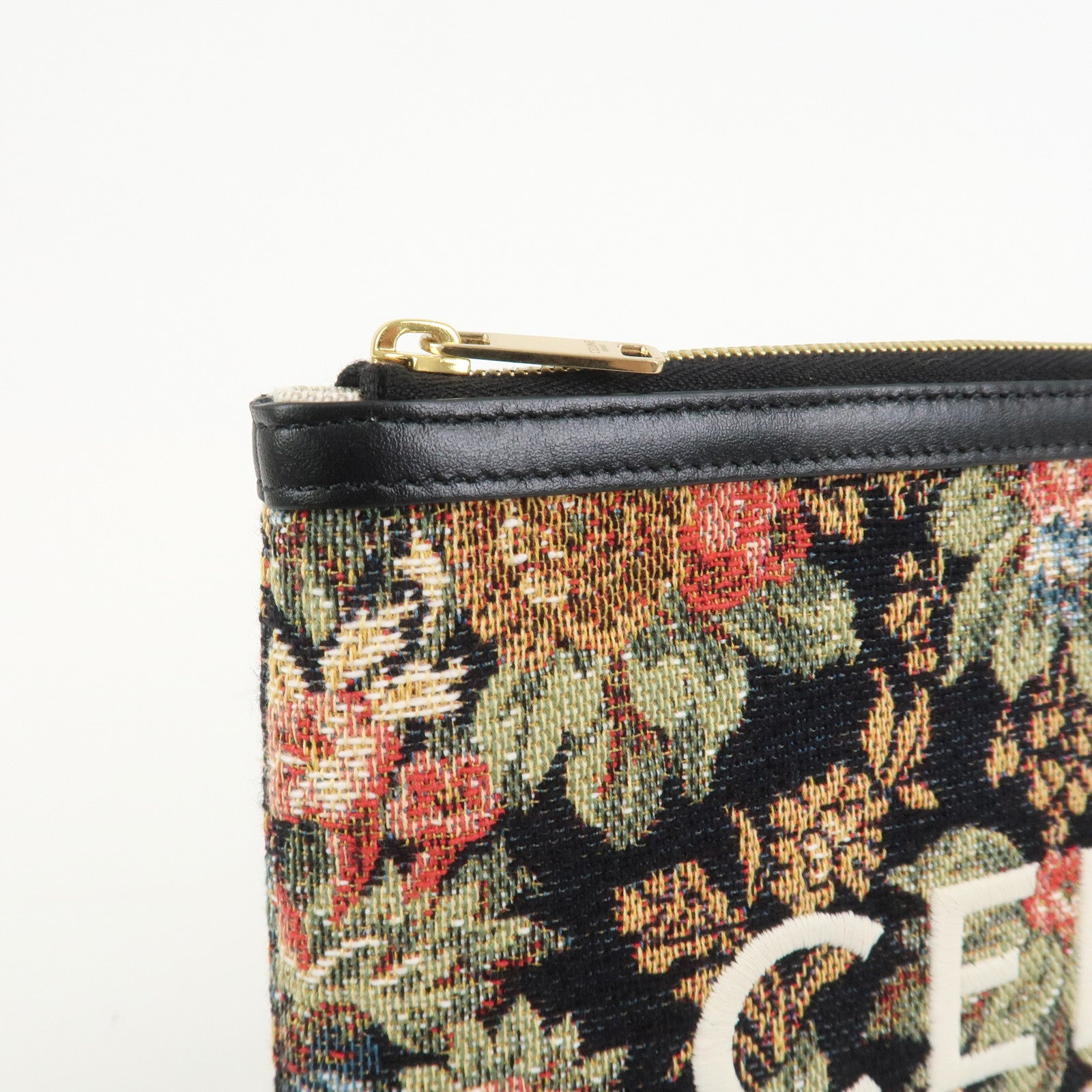 CELINE Jacquard Leather Clutch Bag Second Bag Black Multicolor