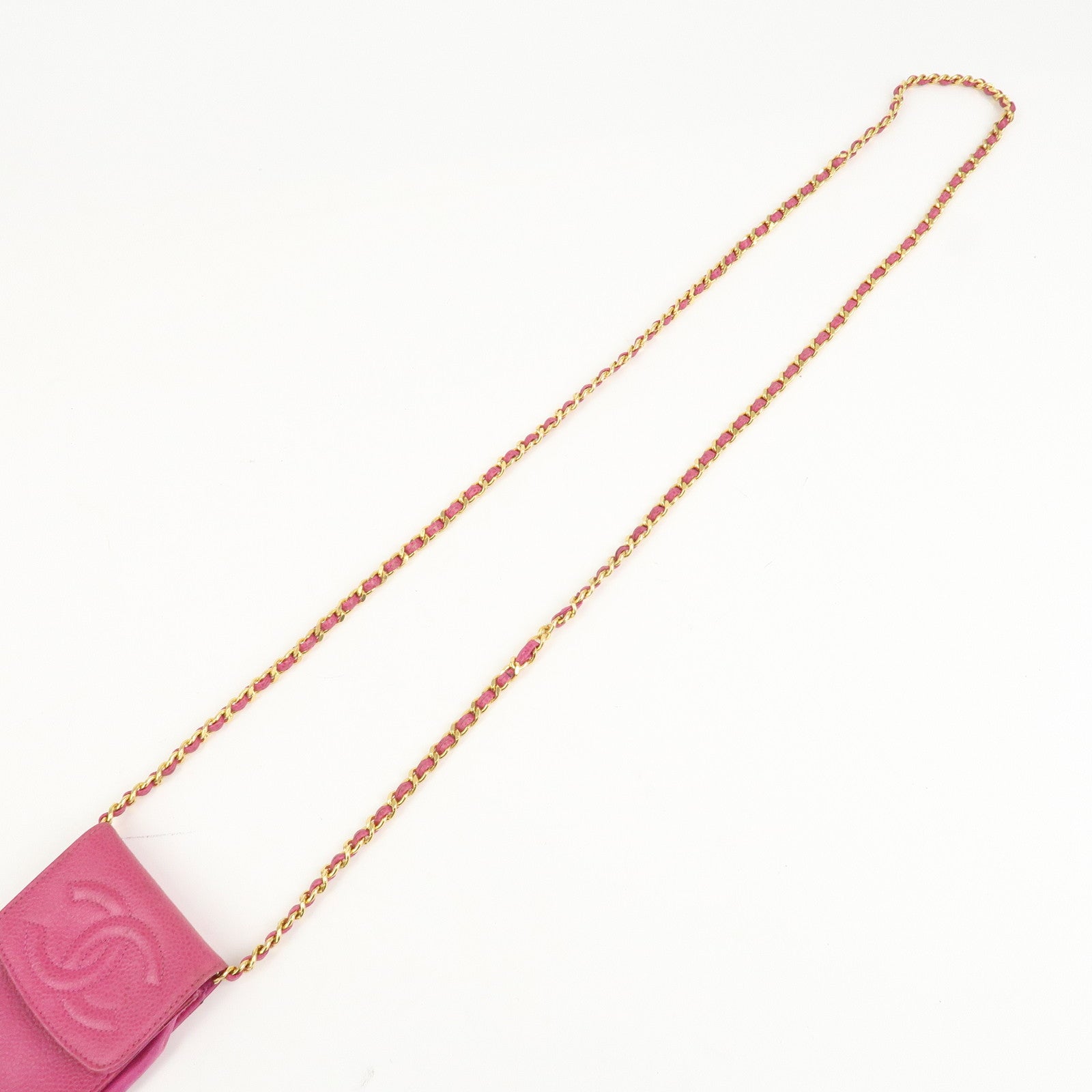 CHANEL COCO Mark Caviarskin Leather Chain Cell Phone Case Pink
