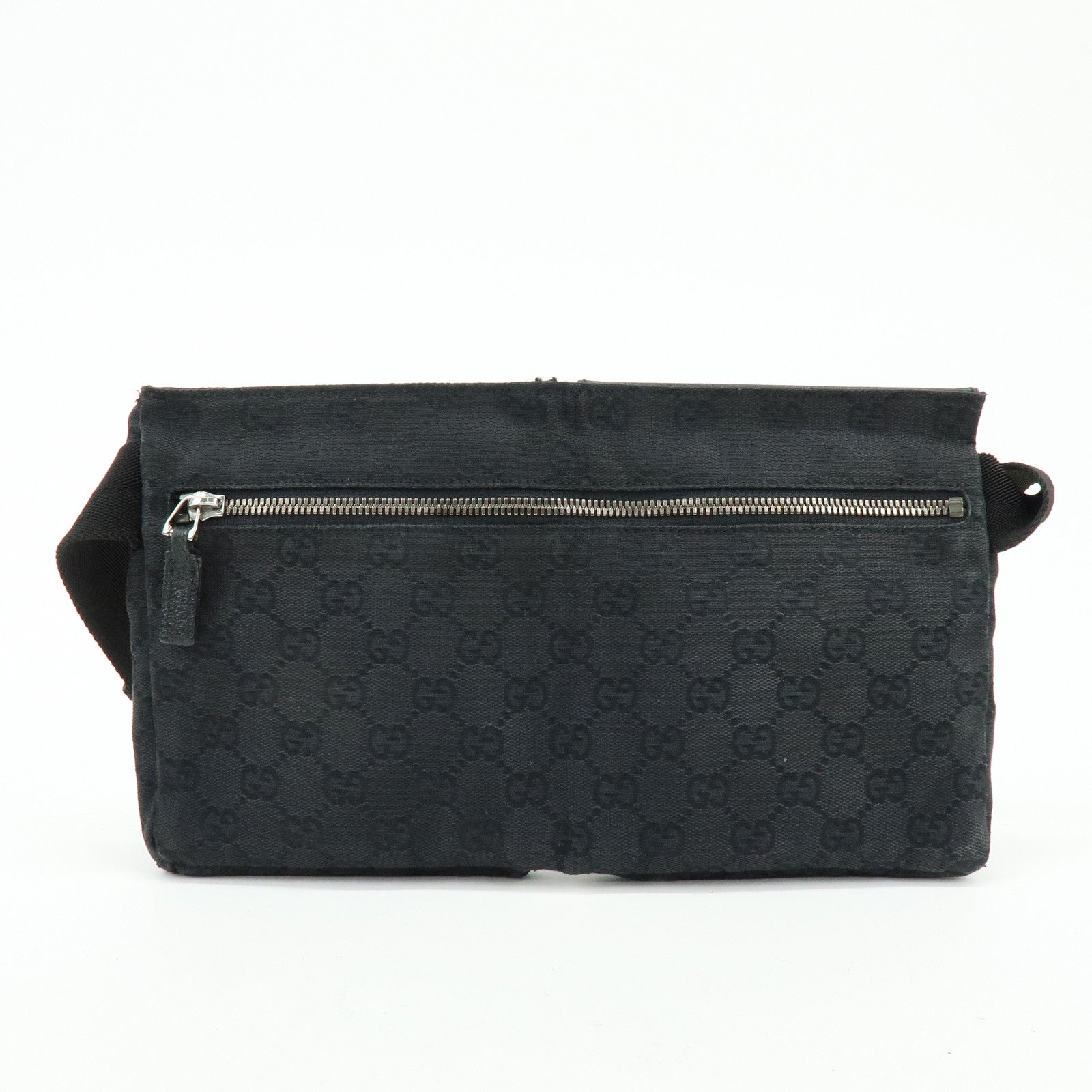 GUCCI GG Canvas Leather Waist Bag Crossbody Bag Black 28566
