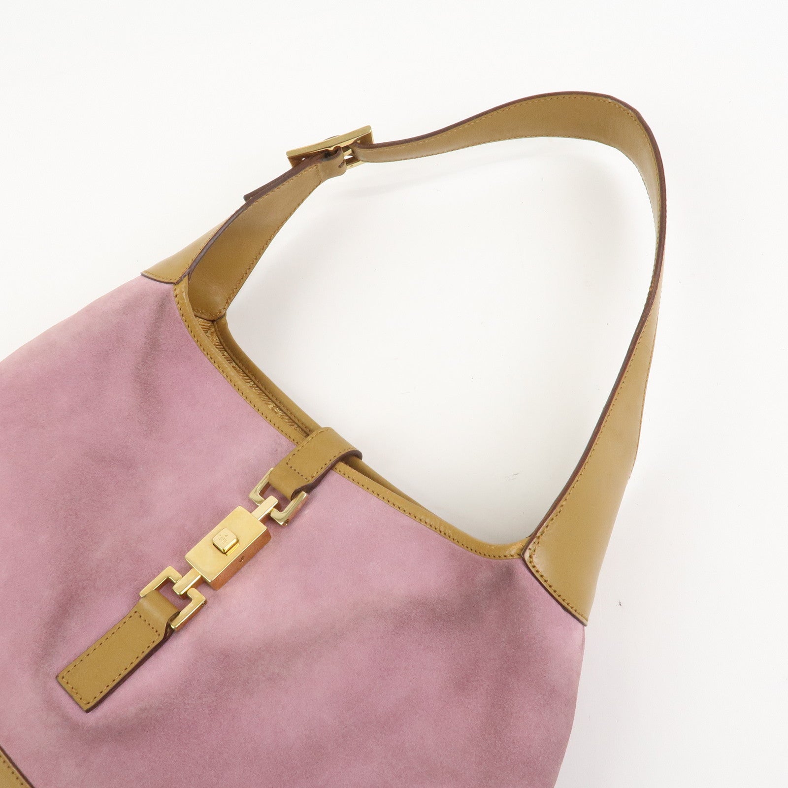 GUCCI Jackie Suede Shoulder Bag Hand Bag Pink Light Brown 001.3306