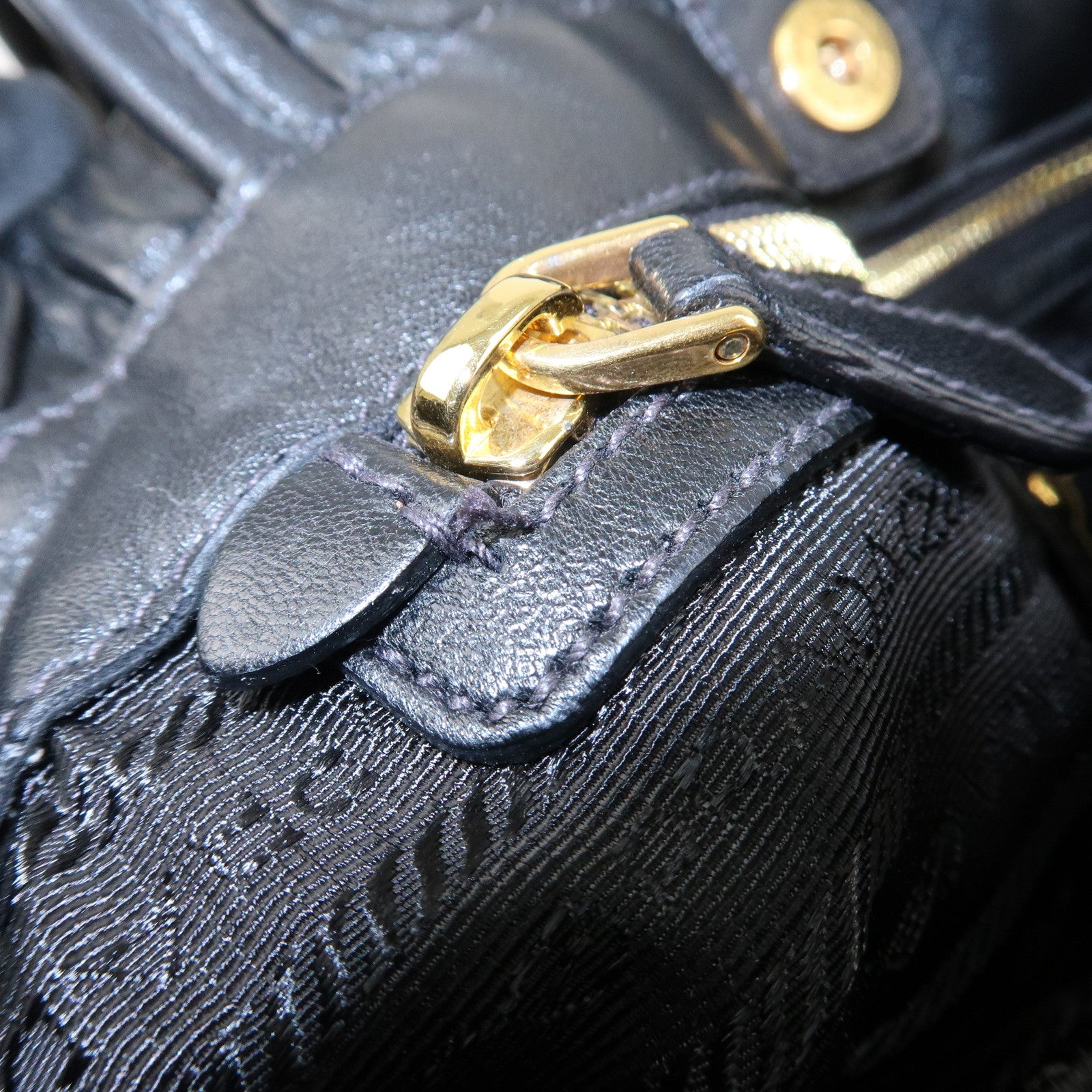 PRADA Leather Ribbon Shoulder Bag Hand Bag Black Brown Used