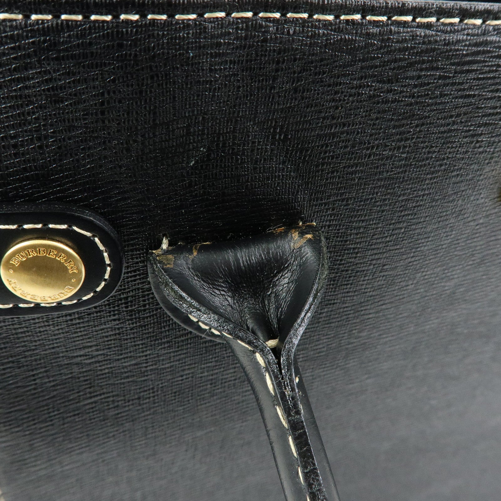 BURBERRY Leather Nova Plaid Hand Bag Tote Bag Black