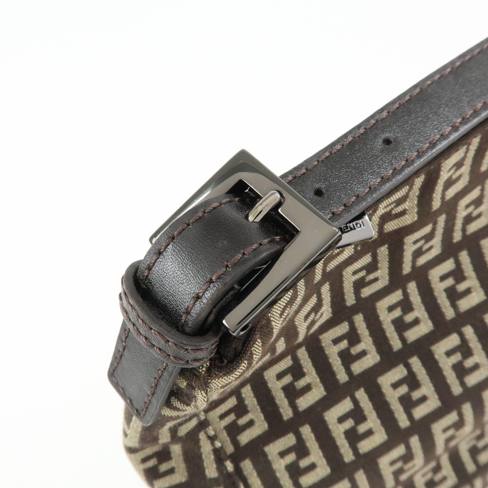 FENDI Zucchino Canvas Leather Hand Bag Pouch Brown 8N0005