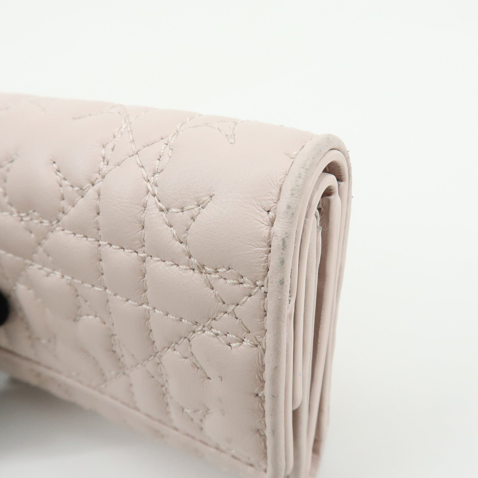 Christian Dior Cannage Leather Tri-fold Compact Wallet Light Pink