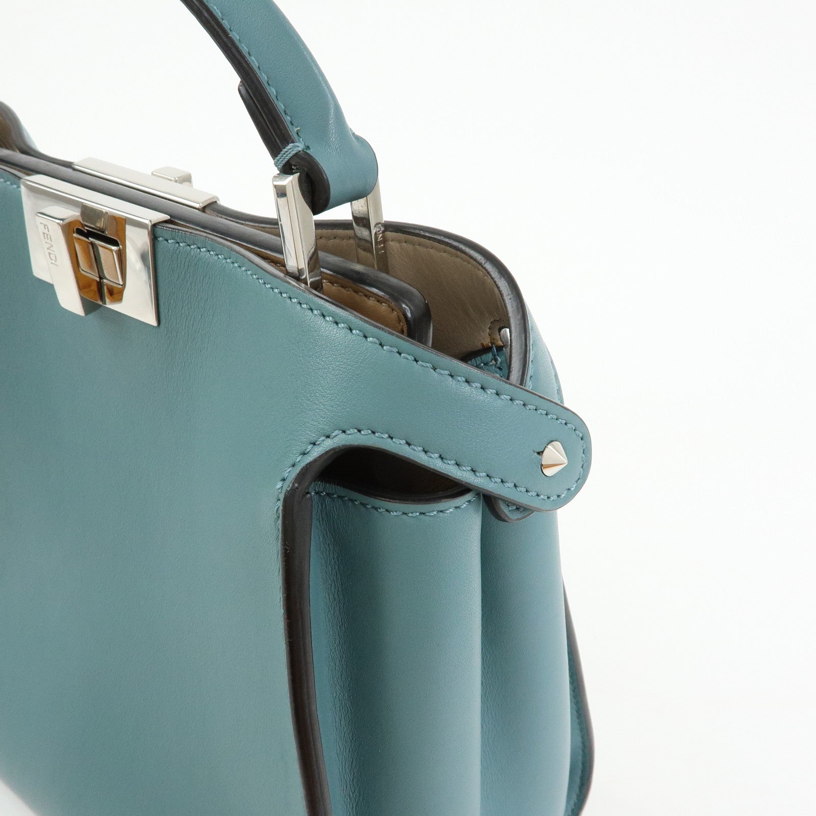 FENDI Peekaboo Iconic Essentially Leather 2Way Hand Bag Blue 8BN302