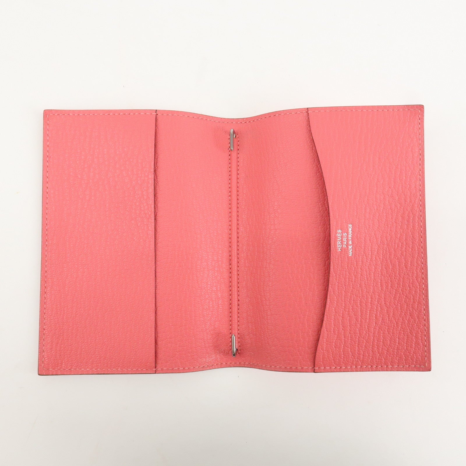 HERMES Leather Agenda PM Planner Cover 笆。X Stamped Rose Azalee Used