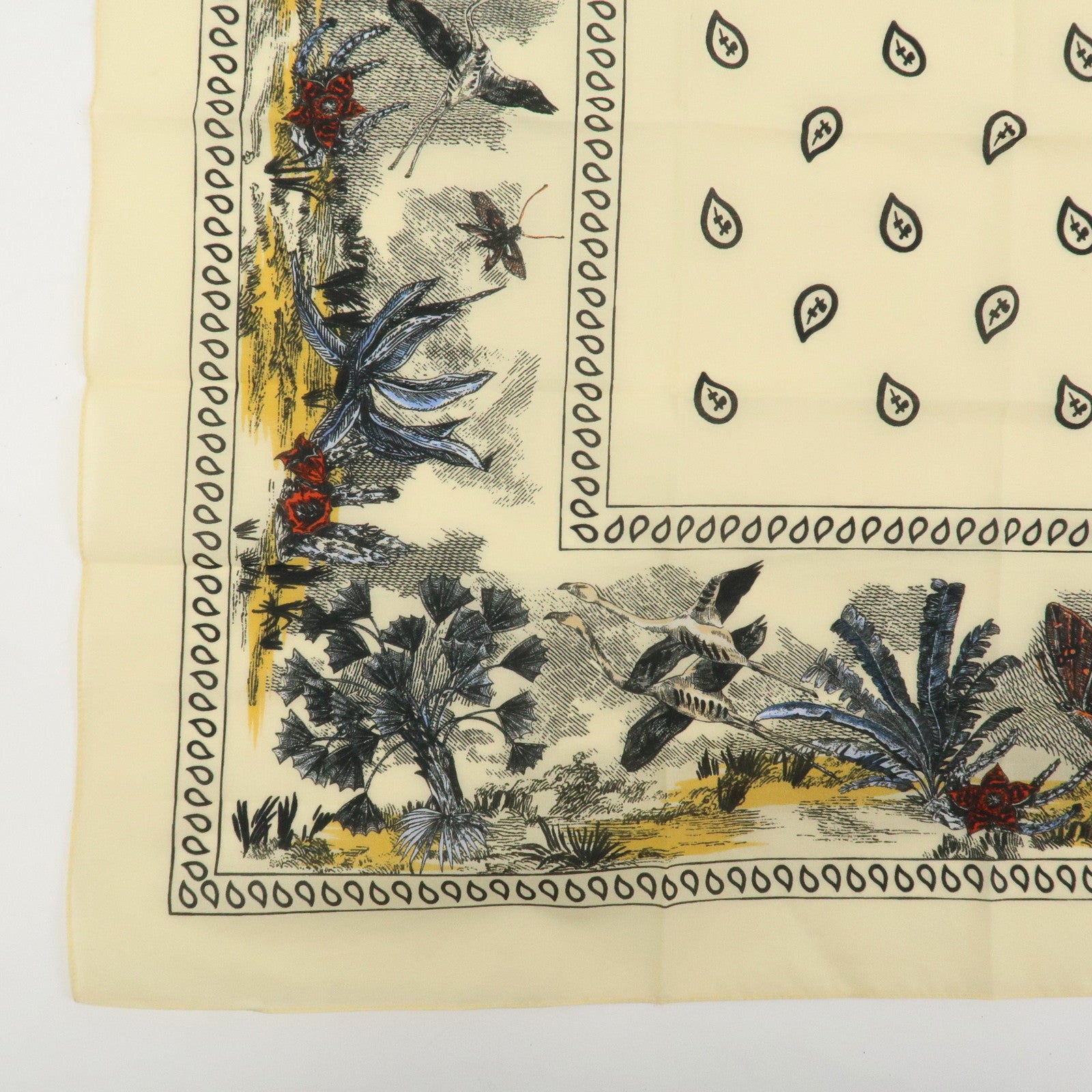 Christian Dior Cotton100% Scarf Cactus Butterfly 55×55 Yellow Beige