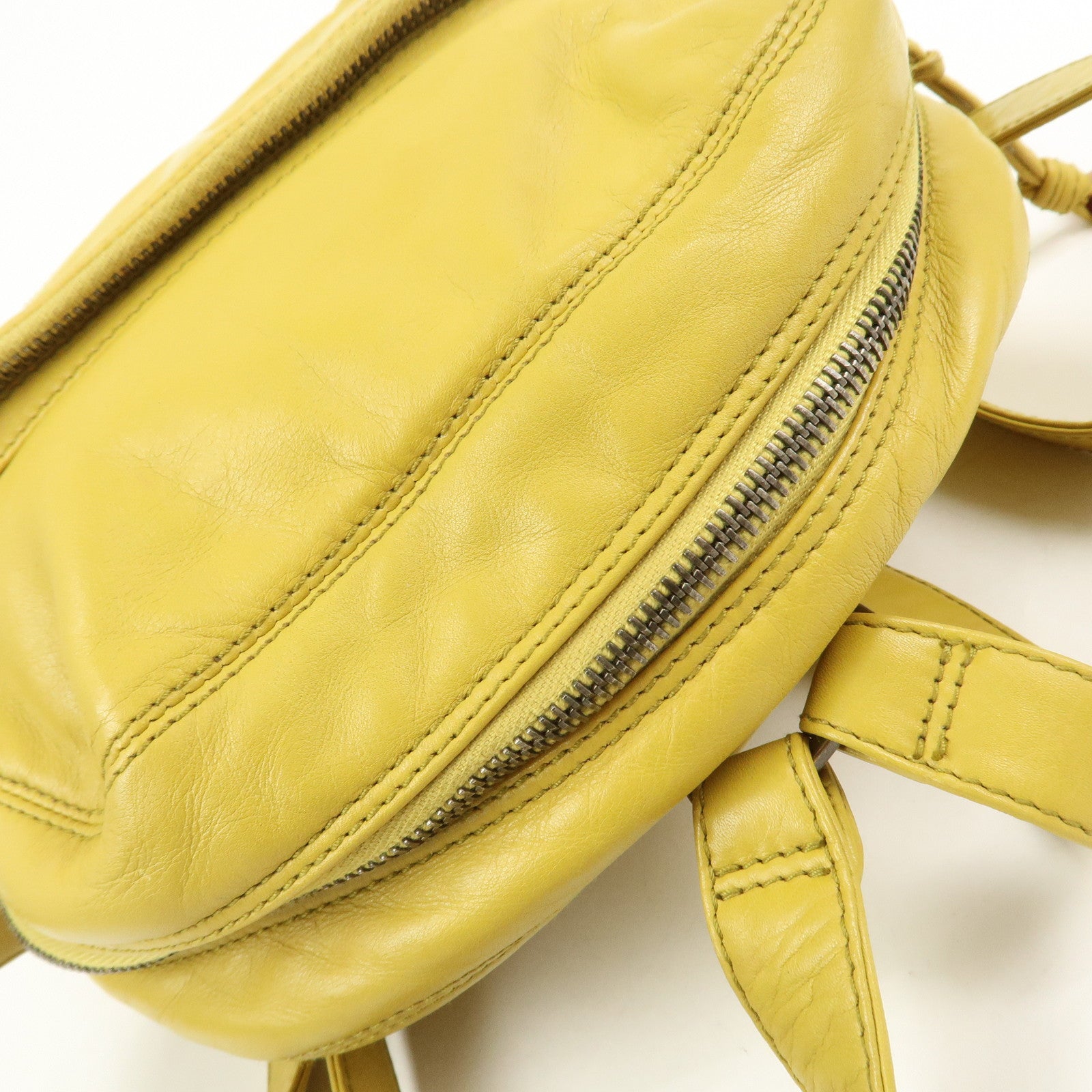 CHANEL COCO Mark Lamb Skin Back Pack Ruck Suck Yellow