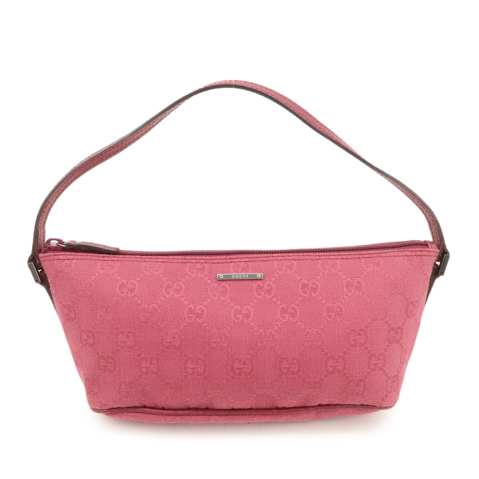 GUCCI Boat Bag GG Canvas Leather Hand Bag Pouch Pink 07198 Used